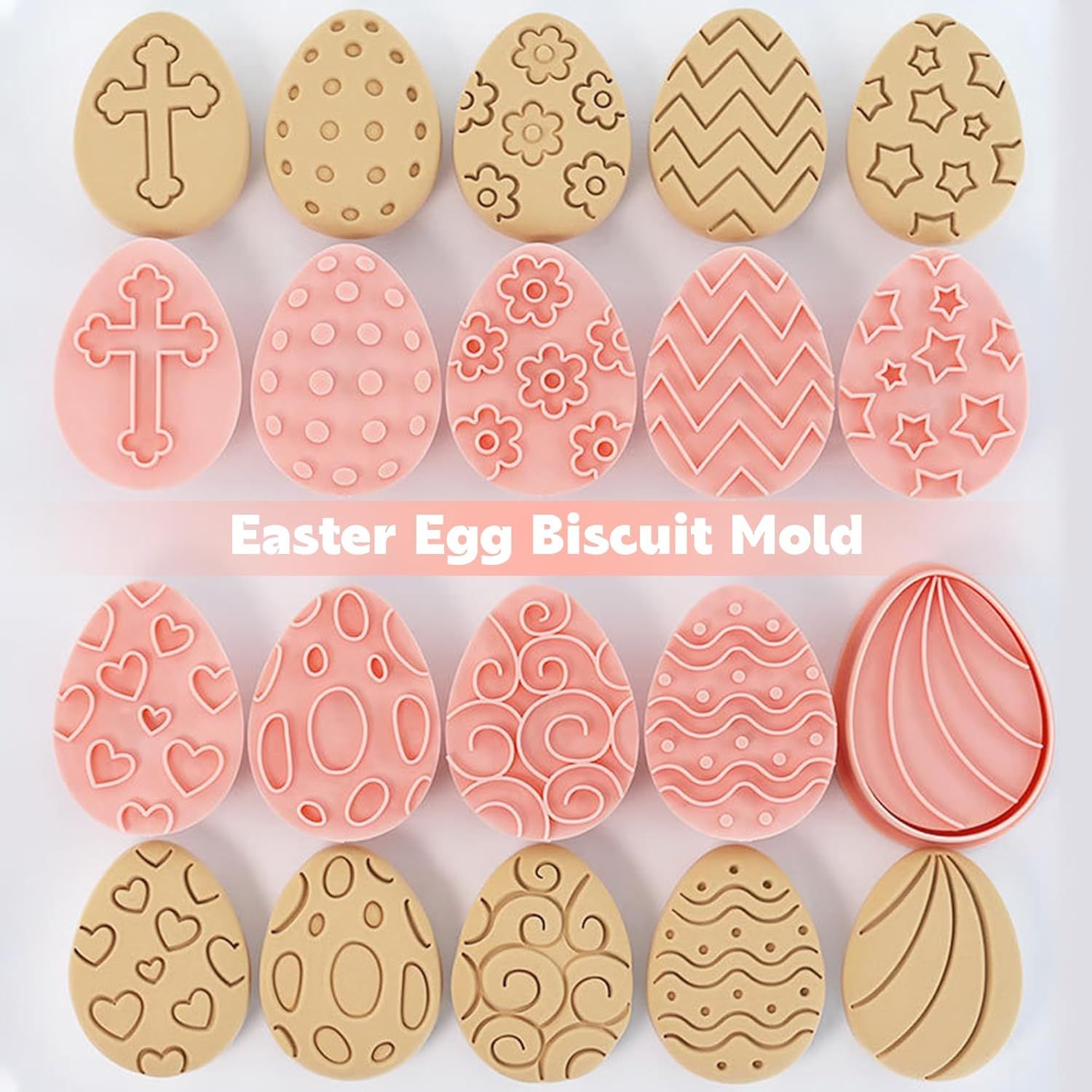 10 Pieces Easter Egg Cookie Cutters Easter Cookie Stamps 3D Plastic Embossing Mold Press Cookie Mould Set Baking Kitchen Tools for Holiday Birthday Party Biscuit Fondant Snacks Making