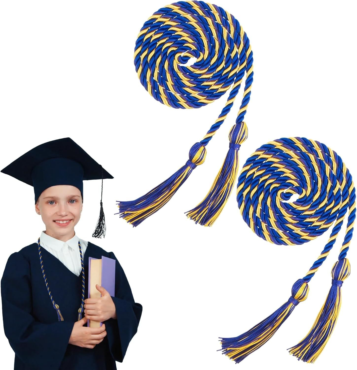 2Pcs Graduation Cords, Graduation Honor Cords, Graduation Cord 2026, 67" Long Braided Tassels Cords Graduation Ropes Cords Honor Cord for Bachelor Gown for Student Master Doctoral Blue