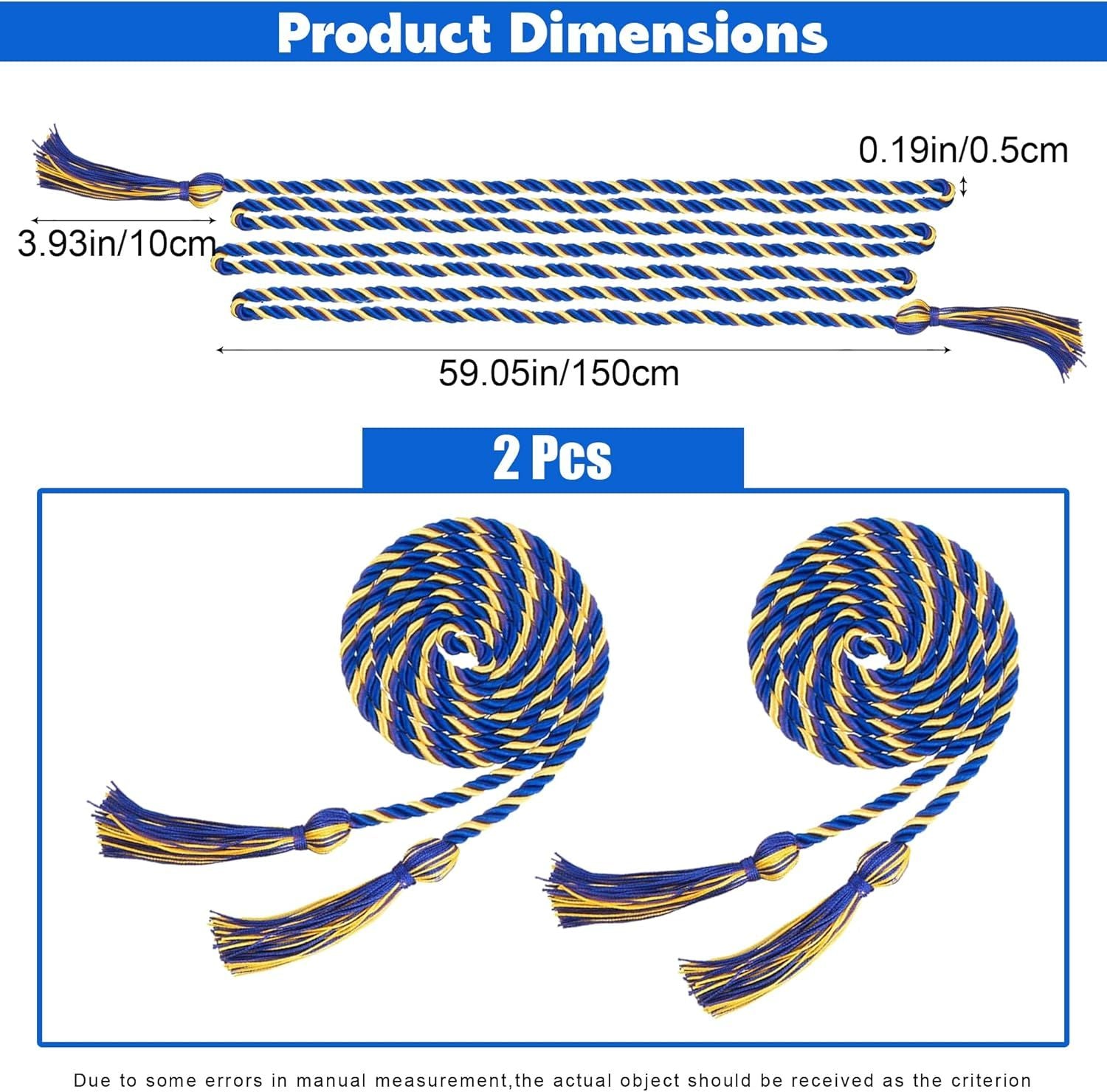 2Pcs Graduation Cords, Graduation Honor Cords, Graduation Cord 2026, 67" Long Braided Tassels Cords Graduation Ropes Cords Honor Cord for Bachelor Gown for Student Master Doctoral Blue