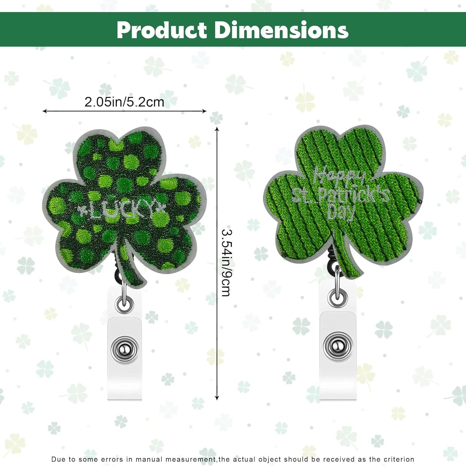 St Patricks Day Badge Reel, 2Pcs Retractable Shamrock Badge Reel, Cute Lucky Clover ID Name Badge Holder with Alligator Clip for Nurse Doctor Teacher Student Name Tag Card Badge Accessories