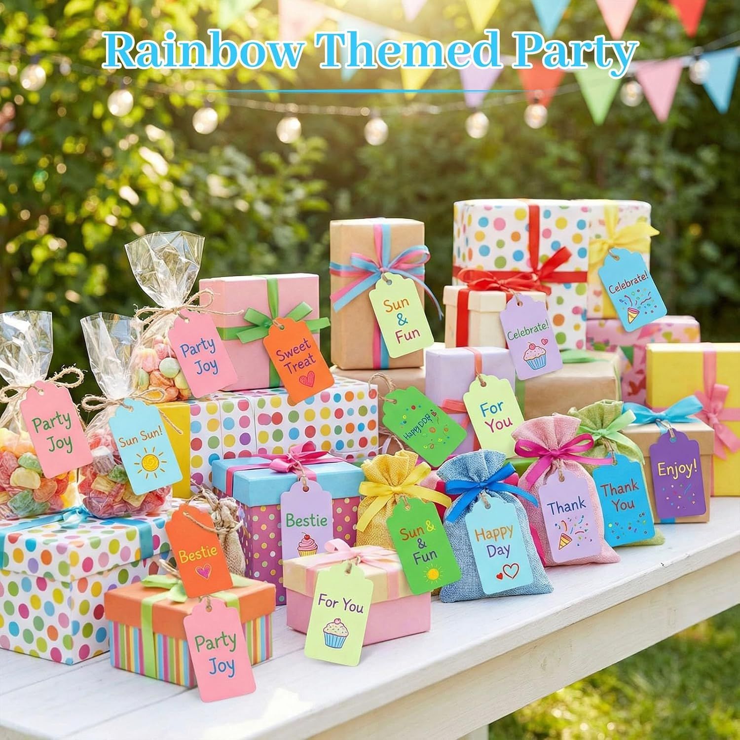 100 PCS Gift Tags with String Attached, 1.7x2.8 inch Colored Gift Tags for Presents DIY Crafts Clothes Holiday Wedding Party Favors