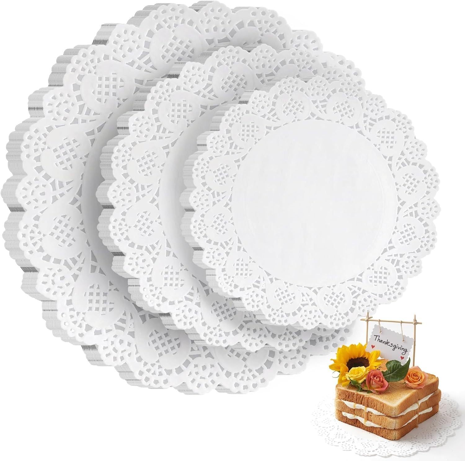 Paper Doilies, 36 Pack 12 Each 6.5”, 8.5”, 10.5” – Round Lace Paper Placemats for Cakes, Dessert Trays & Table Decor | Doilies for Thanksgiving Day, Wedding, Tea Party, Crafts