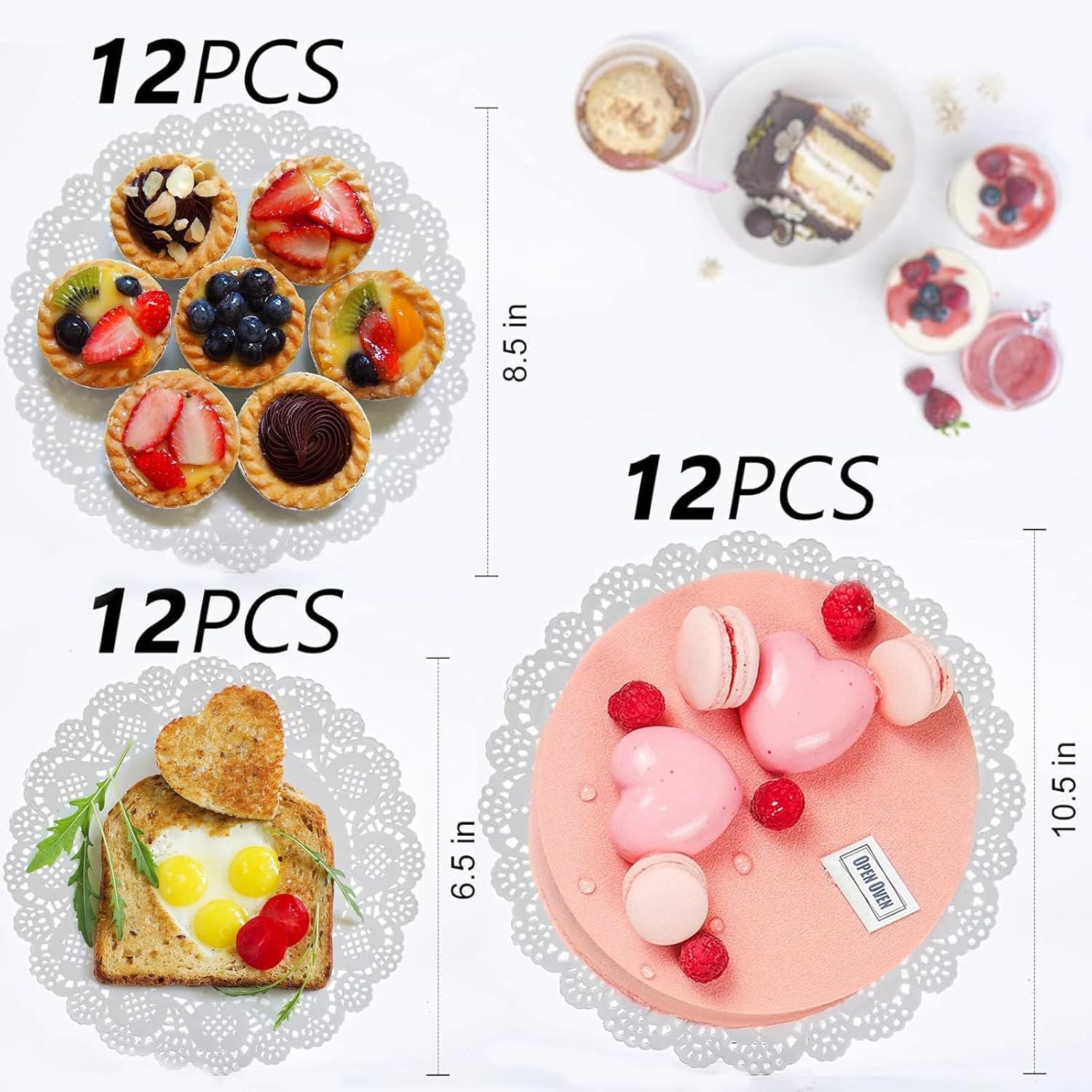 Paper Doilies, 36 Pack 12 Each 6.5”, 8.5”, 10.5” – Round Lace Paper Placemats for Cakes, Dessert Trays & Table Decor | Doilies for Thanksgiving Day, Wedding, Tea Party, Crafts