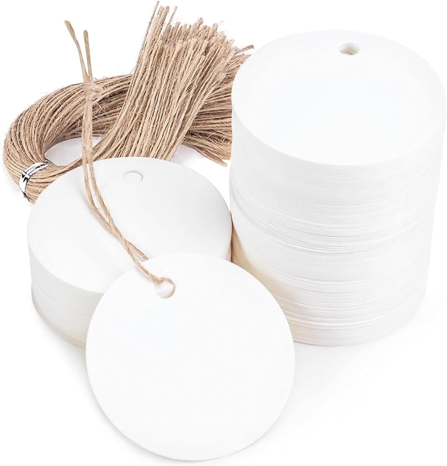 120PCS White Round Gift Tags, 2 inch Kraft Paper Gift Tags with String for Gifts Wrapping Craft Project Wedding Favors