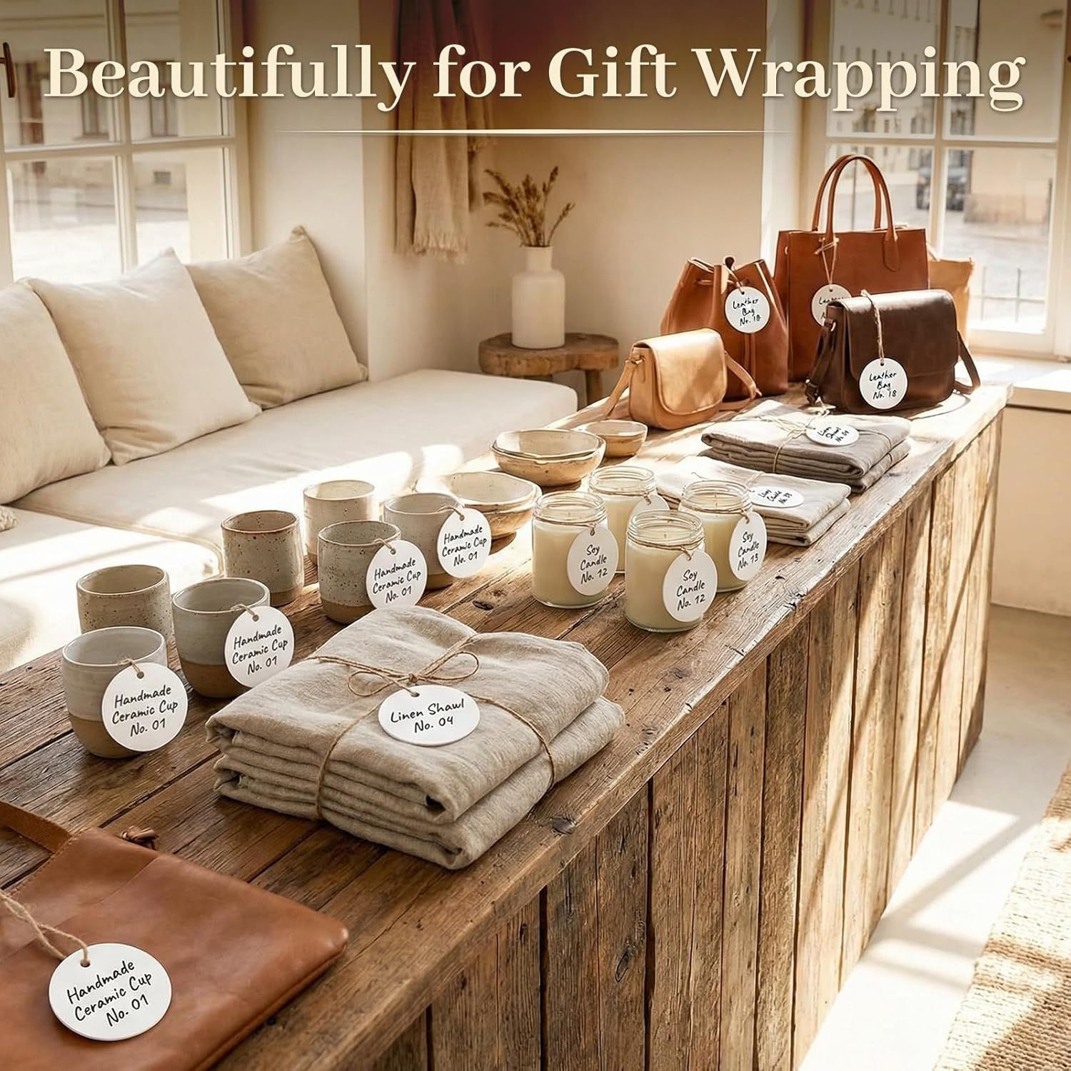120PCS White Round Gift Tags, 2 inch Kraft Paper Gift Tags with String for Gifts Wrapping Craft Project Wedding Favors