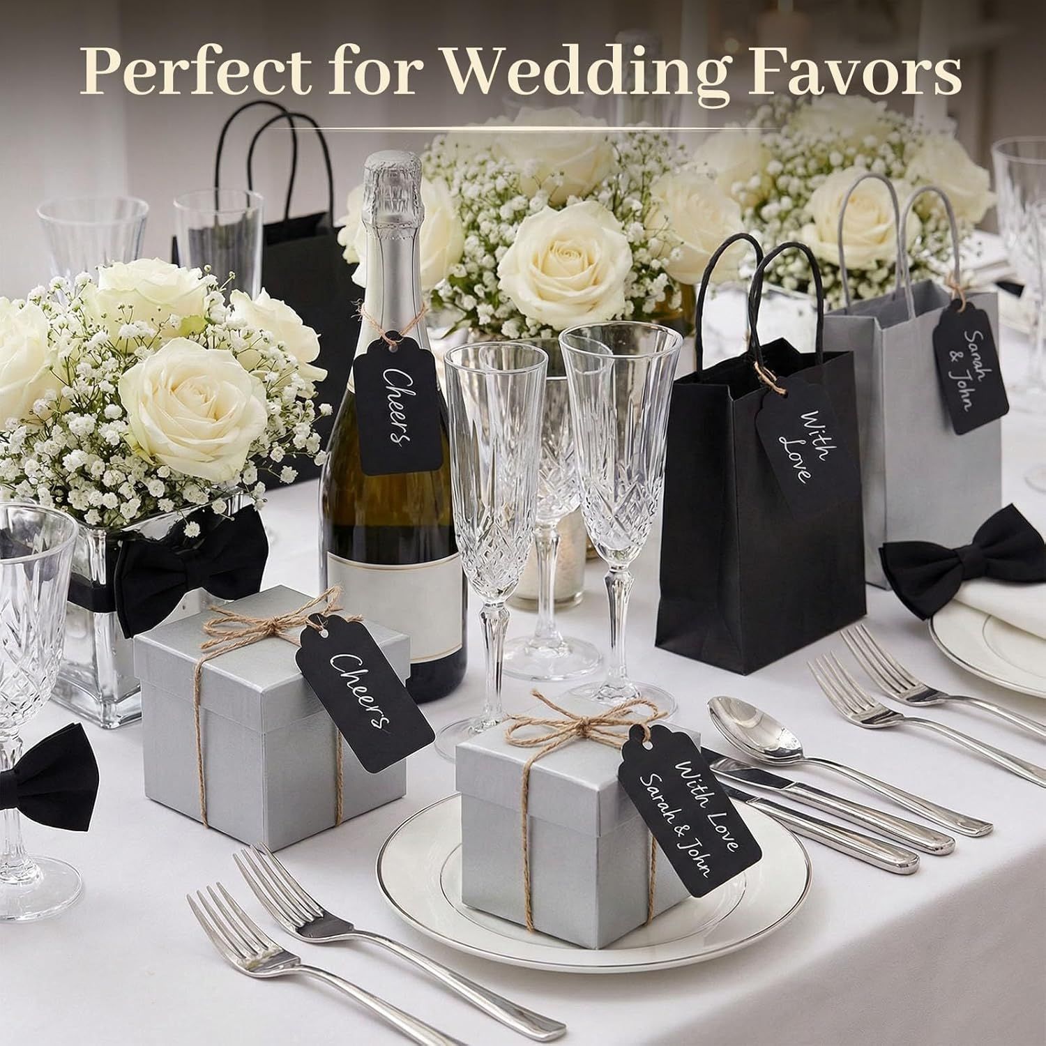 125pcs Gift Tags with String Attached, 1.5 x 2.8 inch Black Gift Tags Paper Black Labels for Clothes DIY Crafts Wedding Holiday