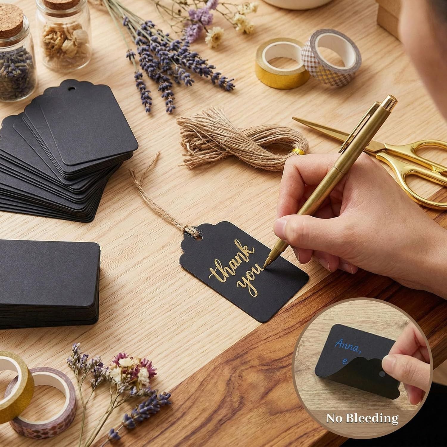 125pcs Gift Tags with String Attached, 1.5 x 2.8 inch Black Gift Tags Paper Black Labels for Clothes DIY Crafts Wedding Holiday