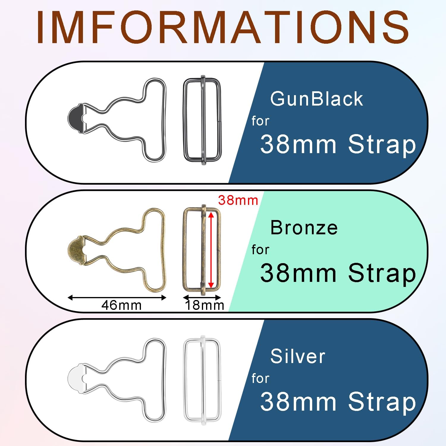 CooBigo 6 Sets 1-1/2" Overall Buckles Replacement, Suspender Buckle Metal Bib Clip Clasp with Adjustable Tri-Glide Slide Buckle for Jeans Suspender, Pants Sewing Accessories Bronze No-Sew Button