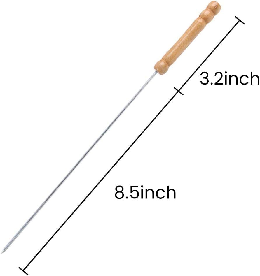 12 PCS Skewers for Grilling, Kabob Skewers with Wood Handle, Reusable BBQ Barbecue Sticks for Marshmallow, Hot Dog, Meat, Vegetable, Camping Cookware Grill Cooking, 11.7" Including Handle