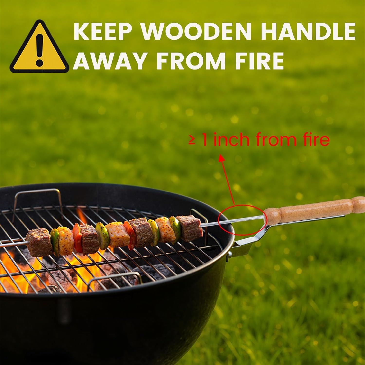 12 PCS Skewers for Grilling, Kabob Skewers with Wood Handle, Reusable BBQ Barbecue Sticks for Marshmallow, Hot Dog, Meat, Vegetable, Camping Cookware Grill Cooking, 11.7" Including Handle