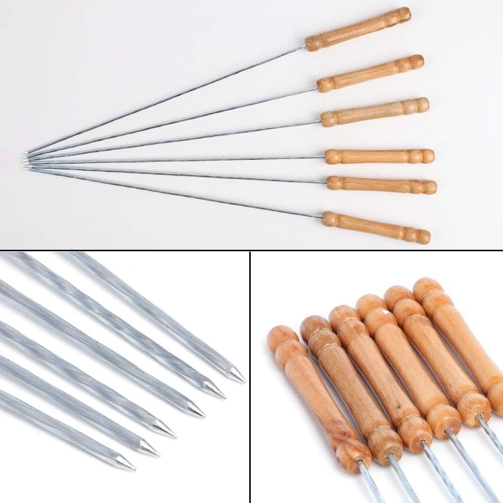 12 PCS Skewers for Grilling, Kabob Skewers with Wood Handle, Reusable BBQ Barbecue Sticks for Marshmallow, Hot Dog, Meat, Vegetable, Camping Cookware Grill Cooking, 11.7" Including Handle