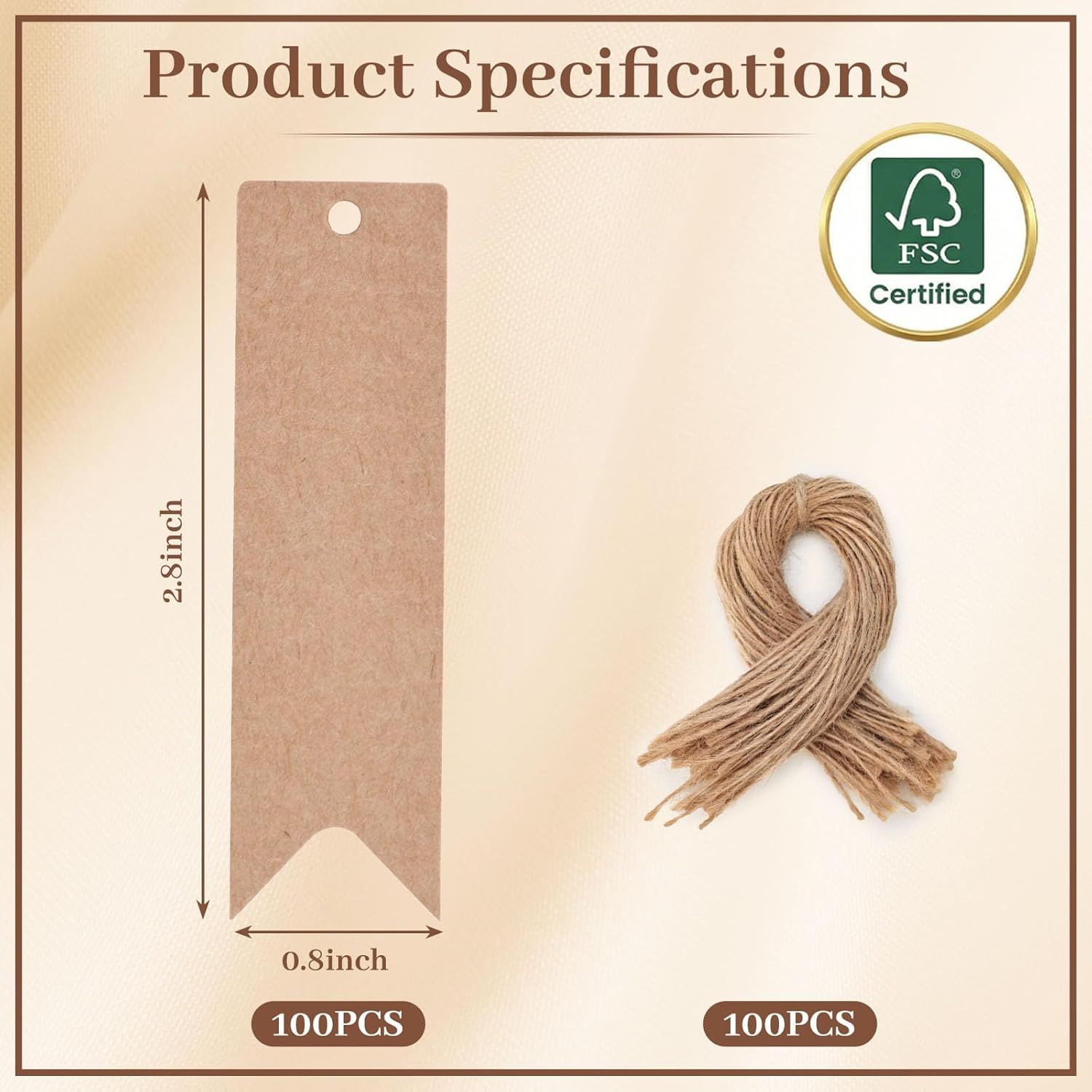100PCS Kraft Paper Gift Tags, Mini with String for Wedding, DIY Crafts - 2.8 x 0.8 Inch