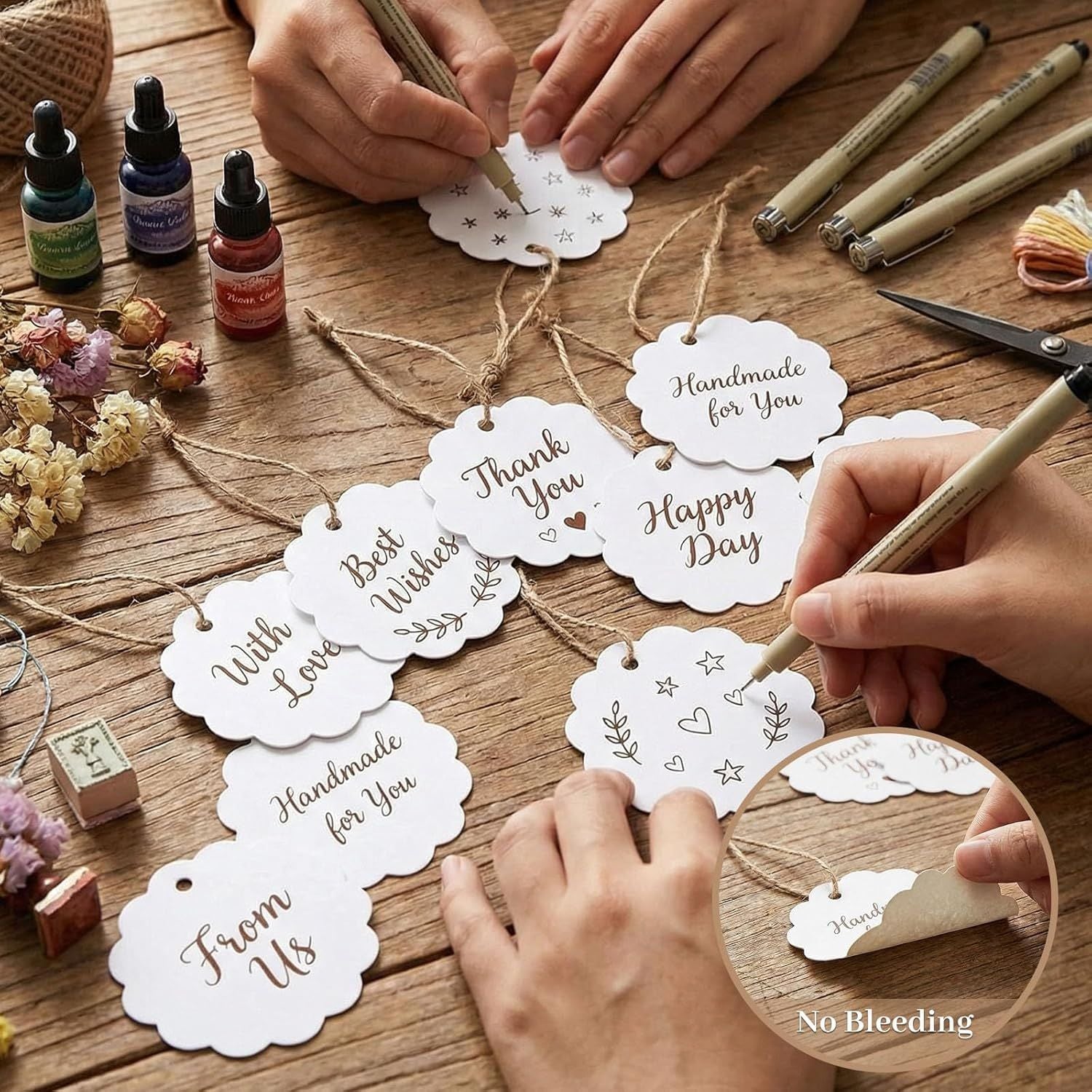 100PCS Gift Tags with String Attached, 2.4X2.4inch Round Circle White Gift Tags for Clothing DIY Crafts Wedding Holiday