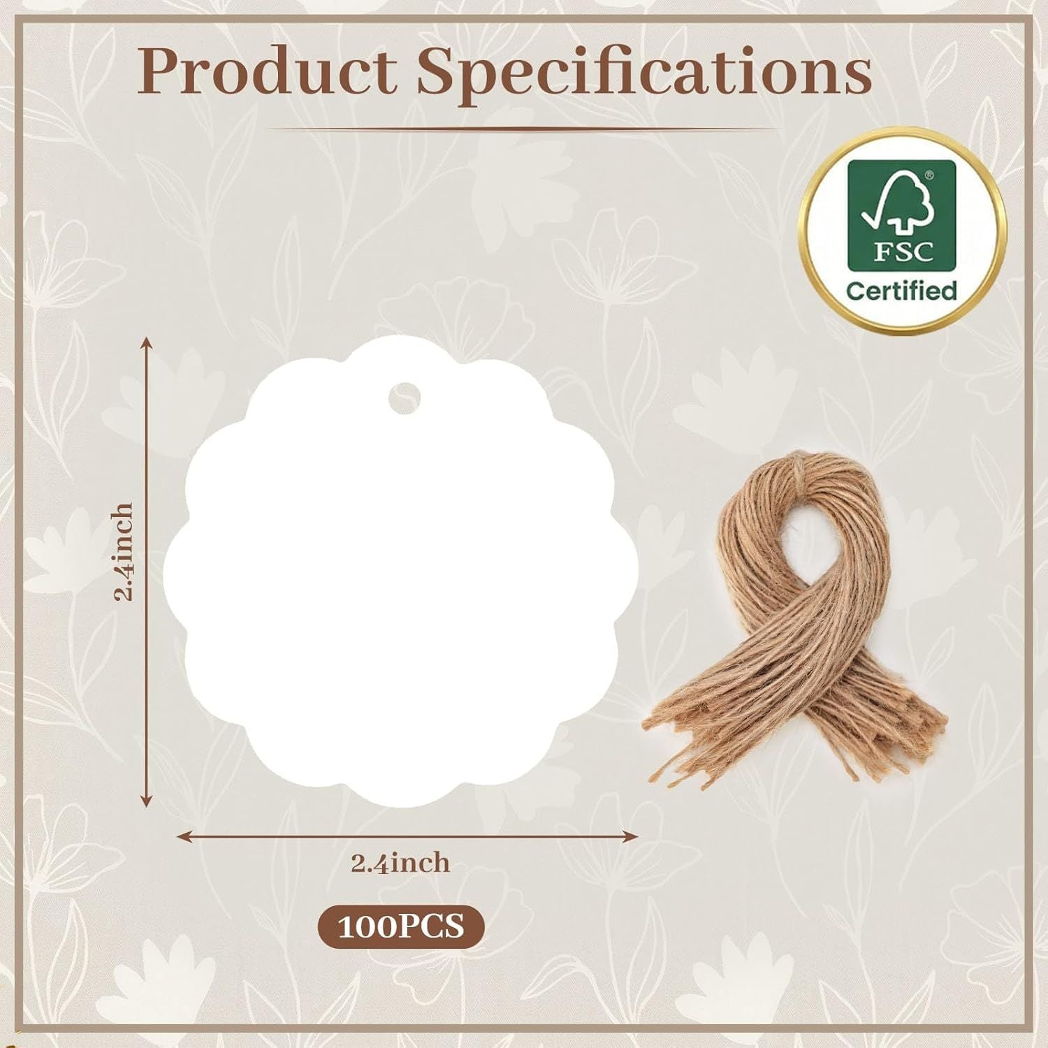 100PCS Gift Tags with String Attached, 2.4X2.4inch Round Circle White Gift Tags for Clothing DIY Crafts Wedding Holiday