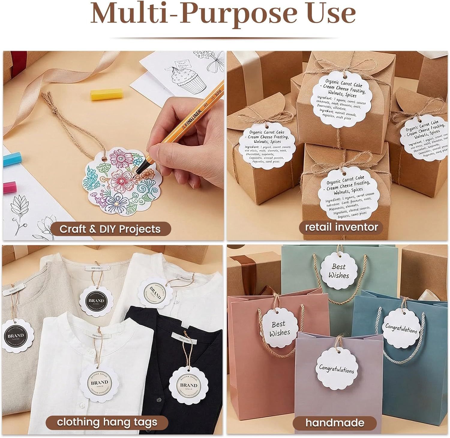 100PCS Gift Tags with String Attached, 2.4X2.4inch Round Circle White Gift Tags for Clothing DIY Crafts Wedding Holiday