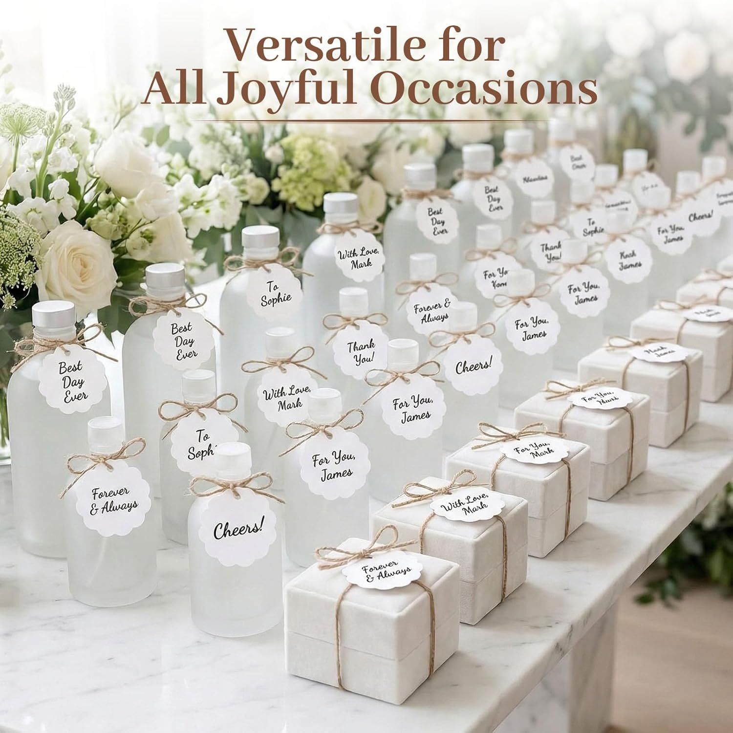 100PCS Gift Tags with String Attached, 2.4X2.4inch Round Circle White Gift Tags for Clothing DIY Crafts Wedding Holiday