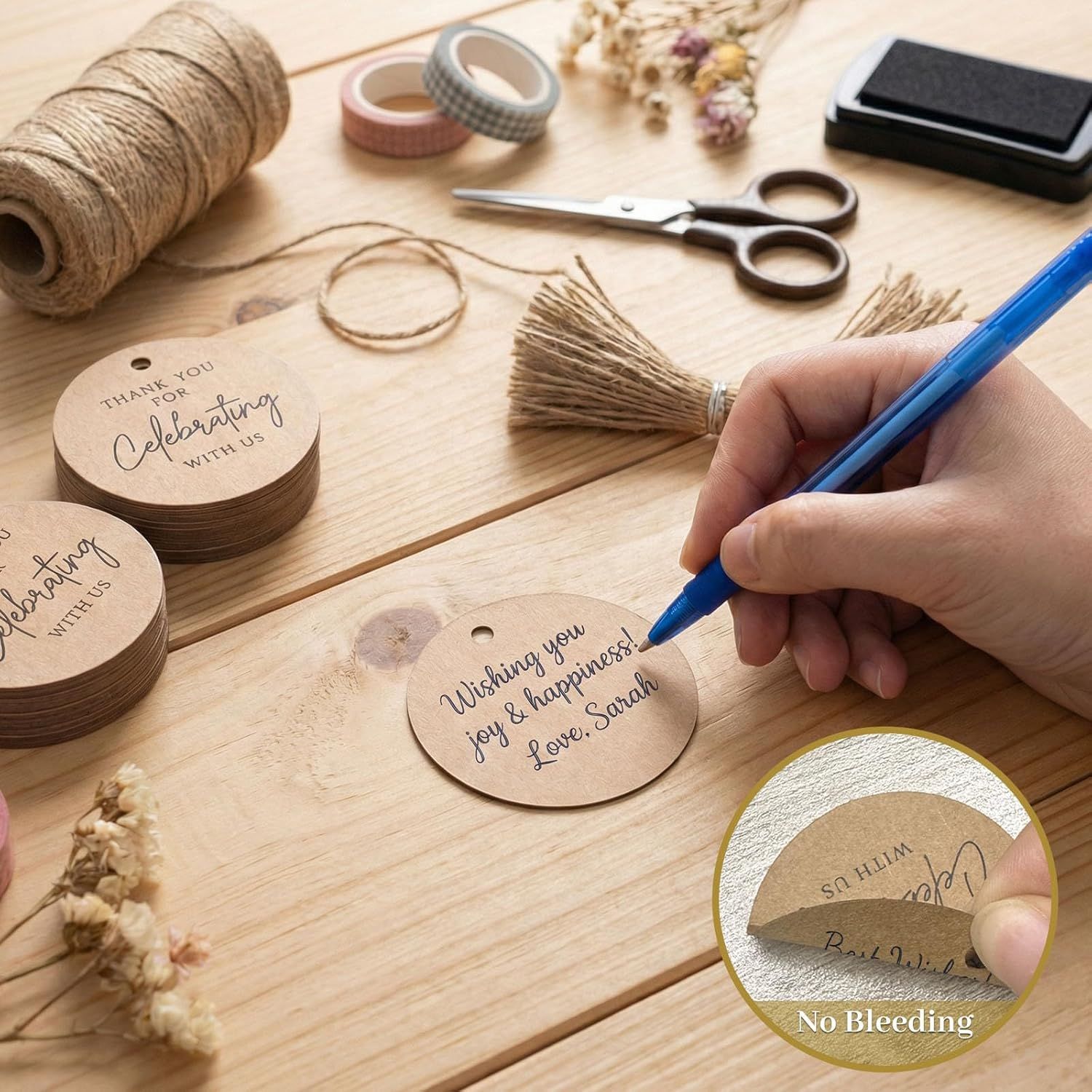120PCS Thank You Tags, 2inch Brown Round Gift Tags with String, Perfect for Gift Wrapping, Wedding Parties, Baby Shower