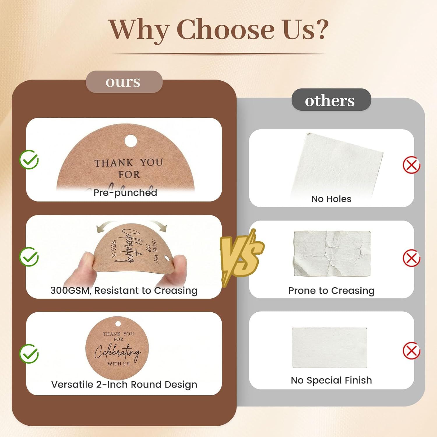 120PCS Thank You Tags, 2inch Brown Round Gift Tags with String, Perfect for Gift Wrapping, Wedding Parties, Baby Shower