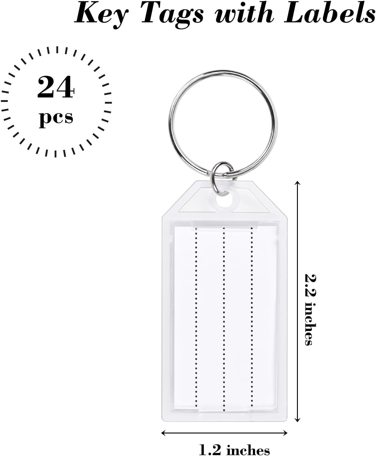 24 PCS Tough Key Tags with Labels, Key Chain Tags with Transparent Covers & Split Rings for Luggage, Office, Travel, Gifts, Item Identification, Organization, DIY, Personalization