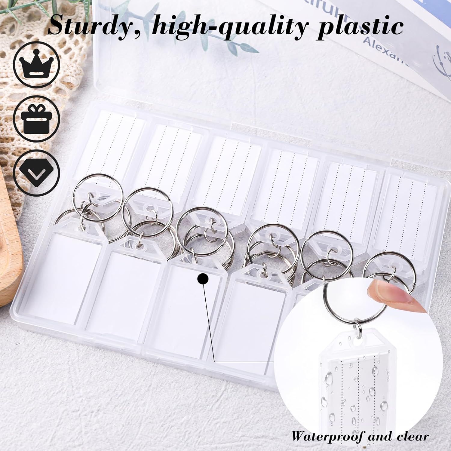 24 PCS Tough Key Tags with Labels, Key Chain Tags with Transparent Covers & Split Rings for Luggage, Office, Travel, Gifts, Item Identification, Organization, DIY, Personalization