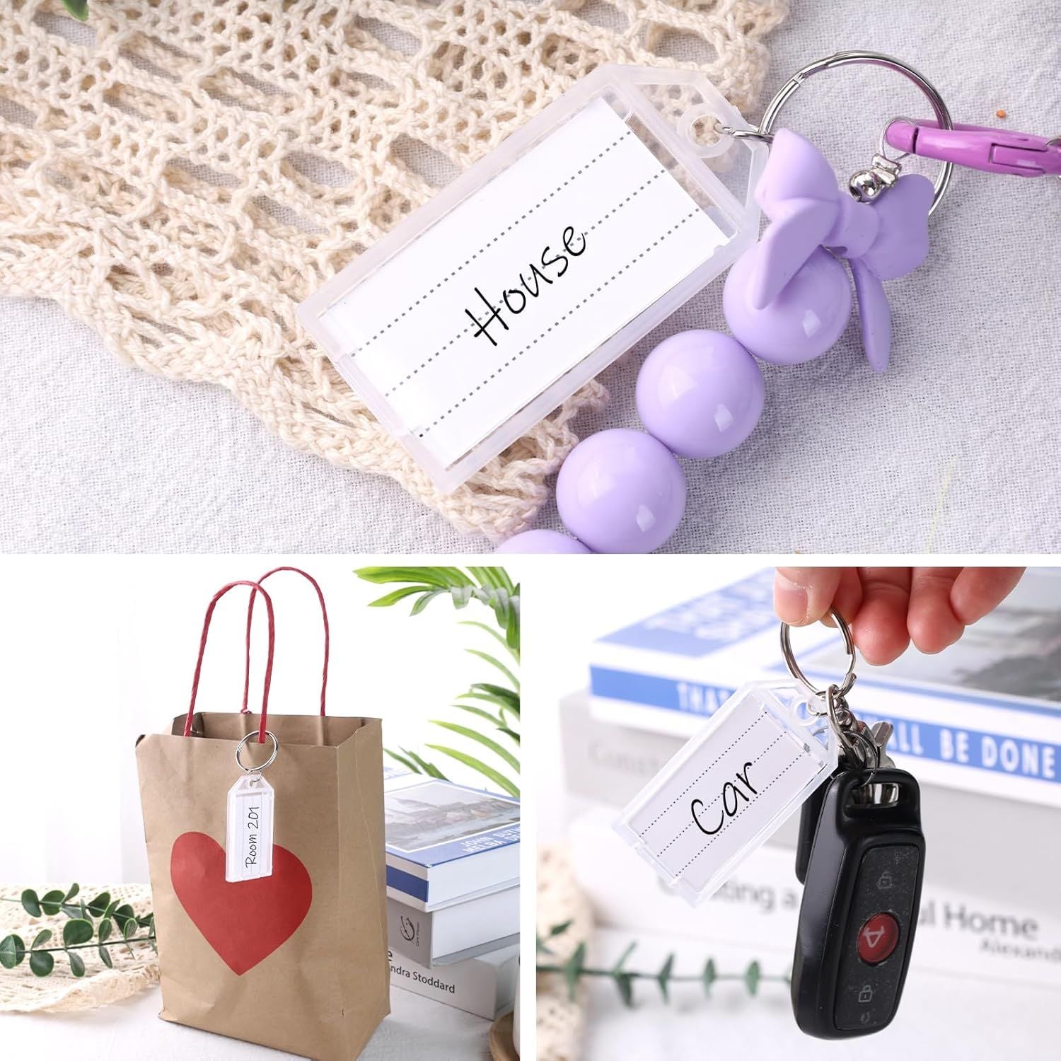 24 PCS Tough Key Tags with Labels, Key Chain Tags with Transparent Covers & Split Rings for Luggage, Office, Travel, Gifts, Item Identification, Organization, DIY, Personalization