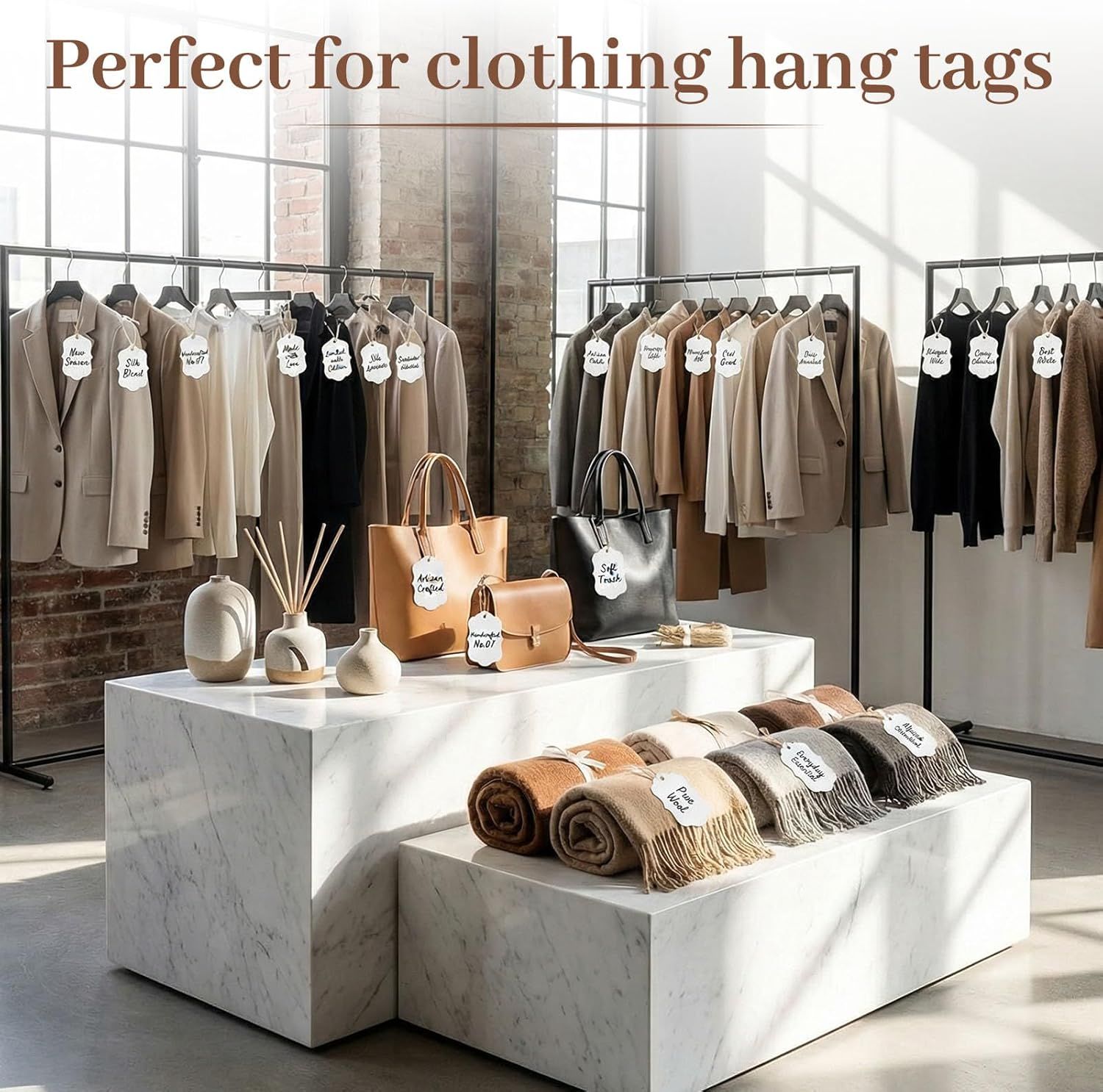 100pcs Gift Tags with String Attached, 2x2.8 inch Kraft Paper Hang Tags for Clothes DIY Crafts Wedding Holiday White