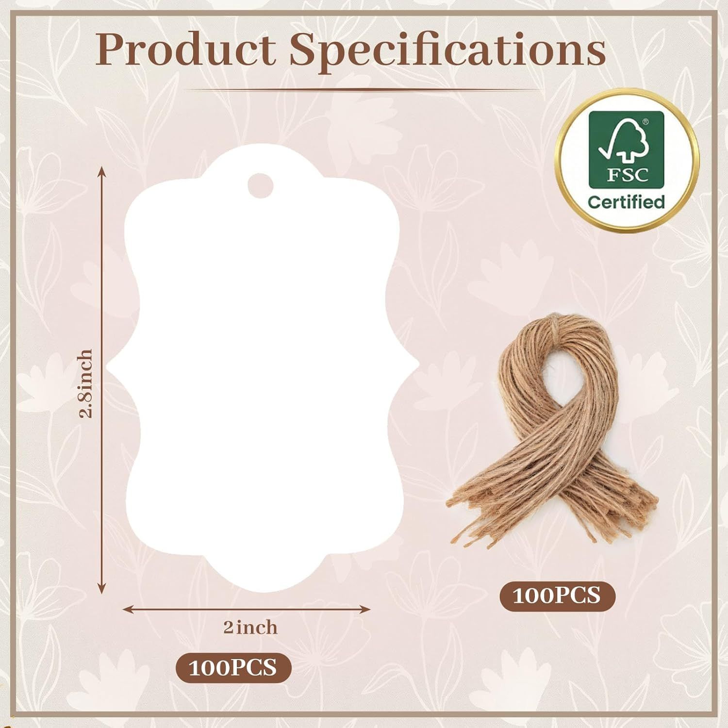 100pcs Gift Tags with String Attached, 2x2.8 inch Kraft Paper Hang Tags for Clothes DIY Crafts Wedding Holiday White