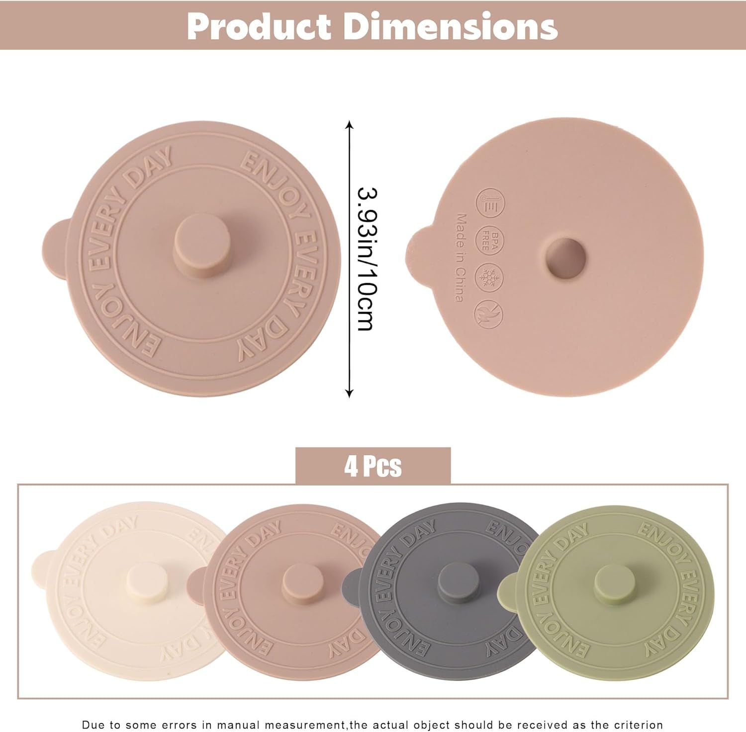 4Pcs Silicone Cup Covers Multicolored Silicone Lids for Cups, Reusable Silicone Cup Lids, Anti-dust, Airtight Seal, Food Grade Silicone Hot Drink Cup Lids for Mugs, Tea Cups and Coffee Cup
