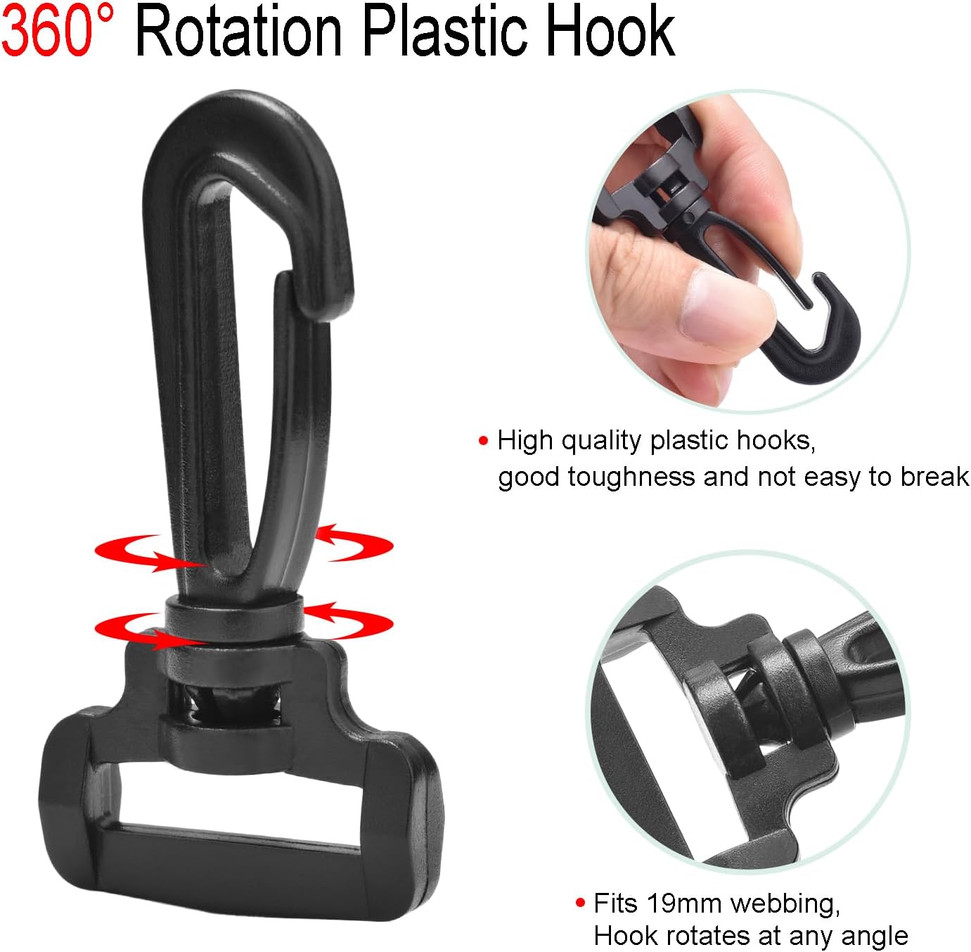 CooBigo 12PCS Plastic Swivel Snap Hook Clips for Purse,1 Inch Rotary Clasp Purse Strap Hardware for Bag Making Nylon Webbing Hook Backpack Strap Clip Lanyard Clasp Keychains Replacement