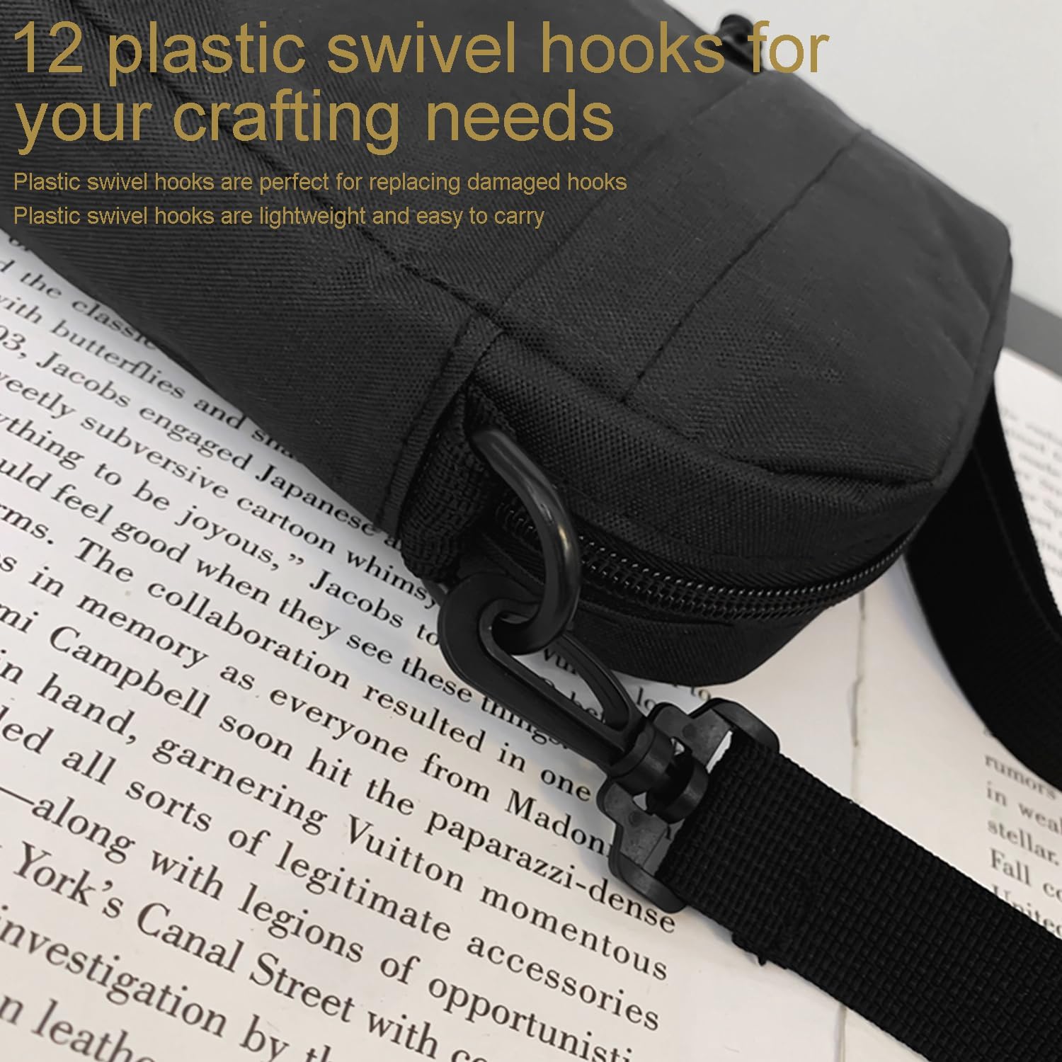 CooBigo 12PCS Plastic Swivel Snap Hook Clips for Purse,1 Inch Rotary Clasp Purse Strap Hardware for Bag Making Nylon Webbing Hook Backpack Strap Clip Lanyard Clasp Keychains Replacement