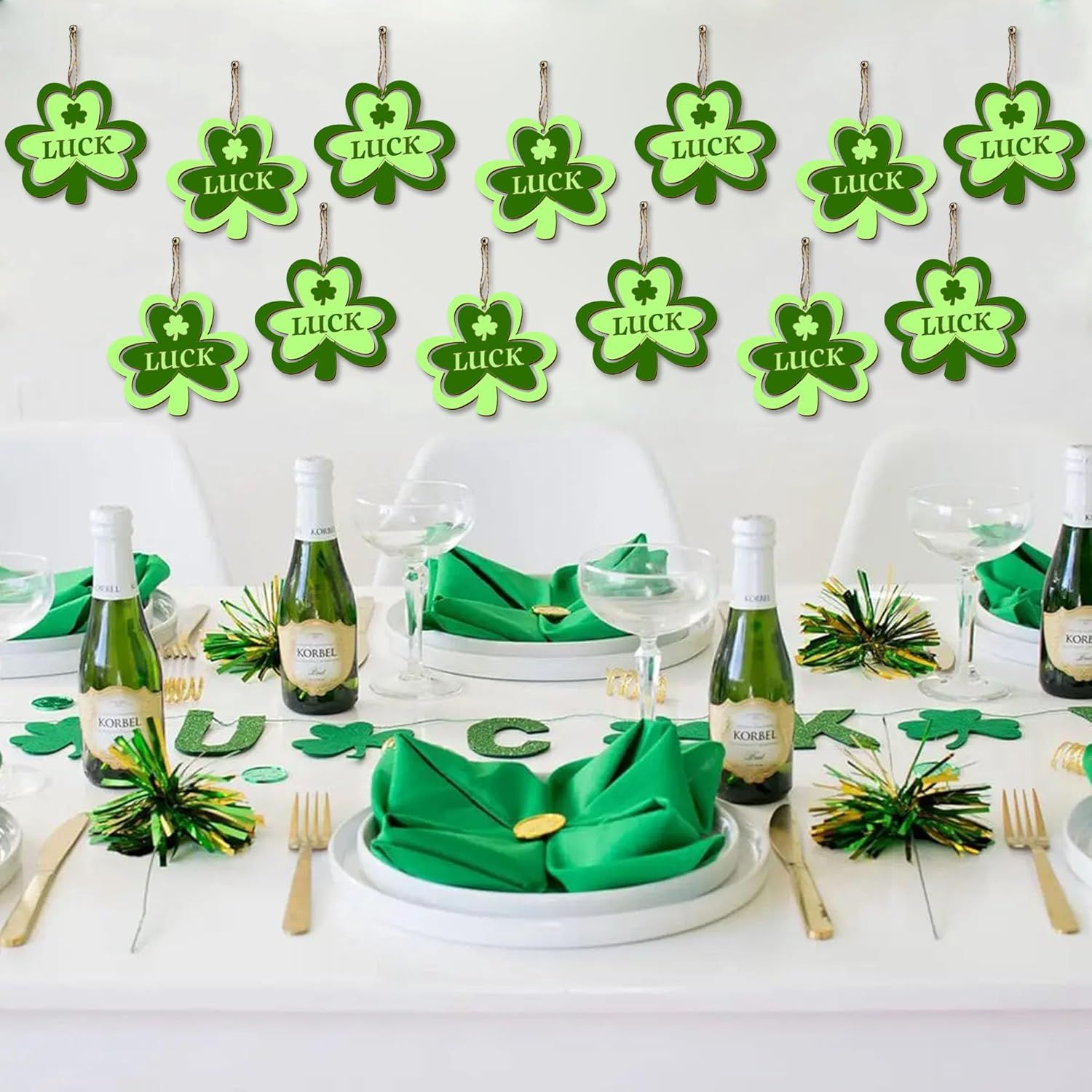 20Pcs Wooden Shamrock Ornaments to Paint, 3.2 Inch St. Patrick's Day Unfinished Wood Shamrock Cutouts, DIY Blank Luck Clover Shape Hanging Ornaments Ropes with for Crafts Tree Home Decor