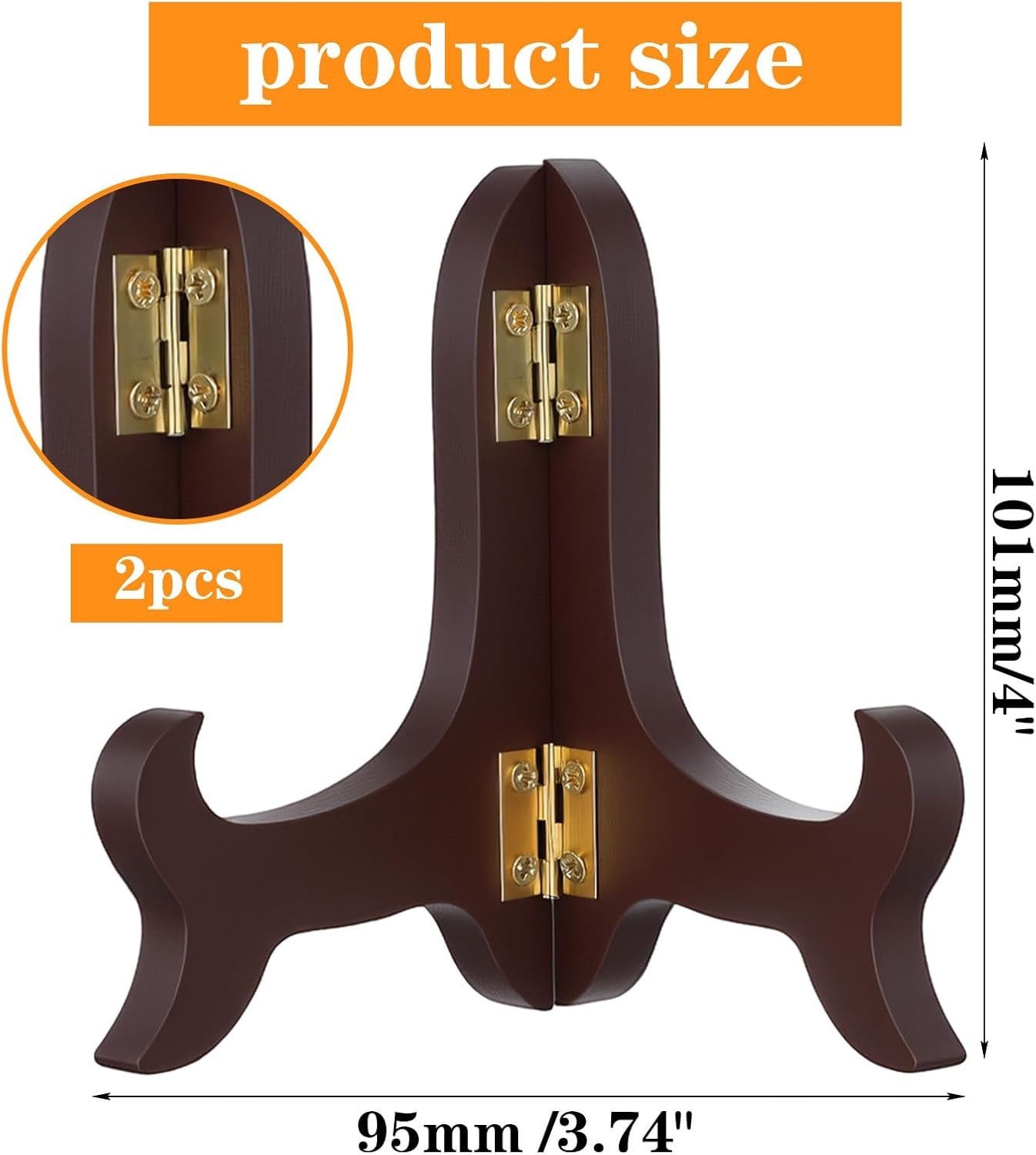 2 Pcs 3.94in Wooden Easel Plate Holder, Decorative Wooden Display Stand, Folding Small Easels for Display, Brown Small Picture Stands for Display Picture Frame Book Dish Artwork Easels