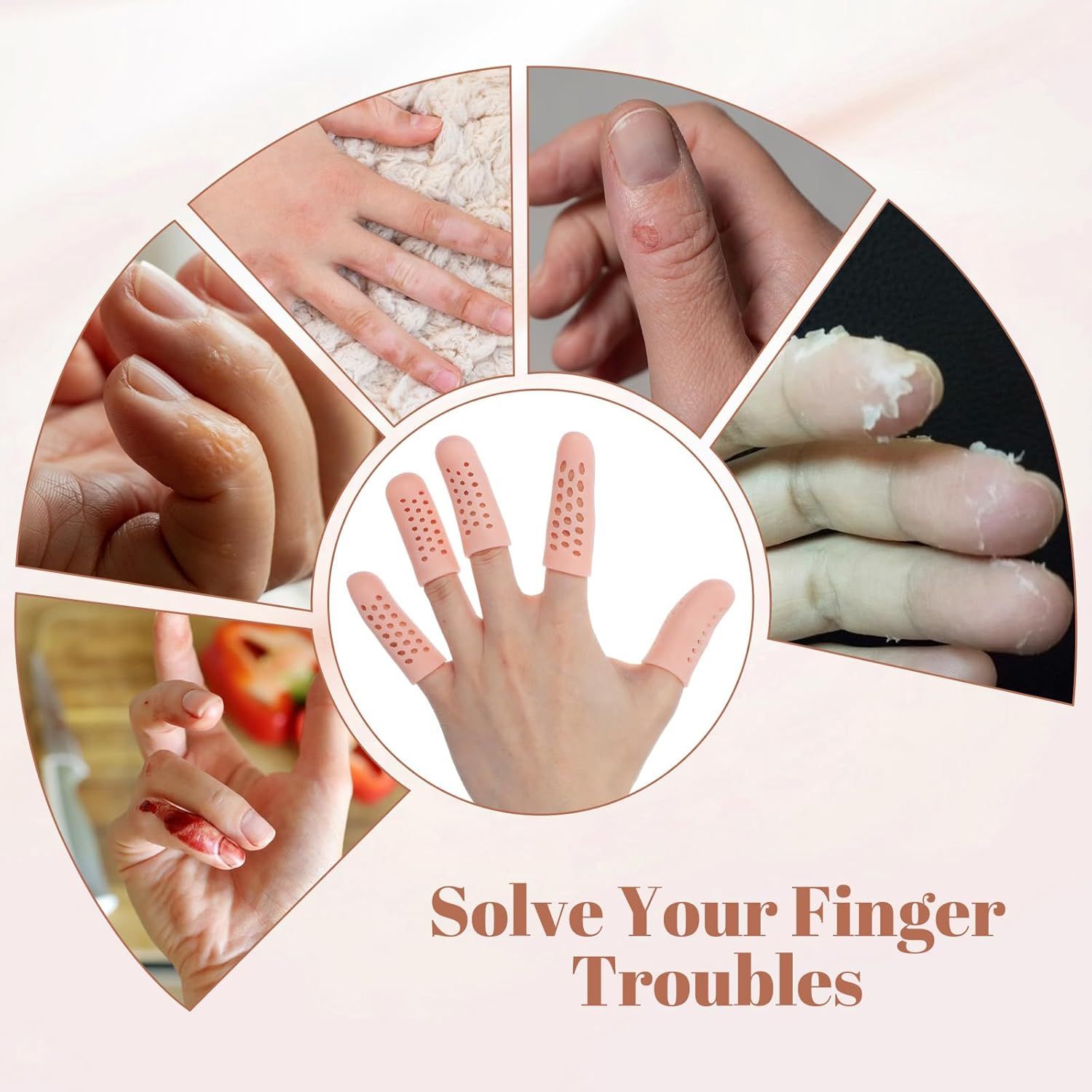 20PCS Gel Finger Cots with Air Holes, Silicone Finger Protectors Fingers Covers for Wounds Breathable Thumb Protector Gloves for Fingers Cracking Trigger Arthritis Pain Relief