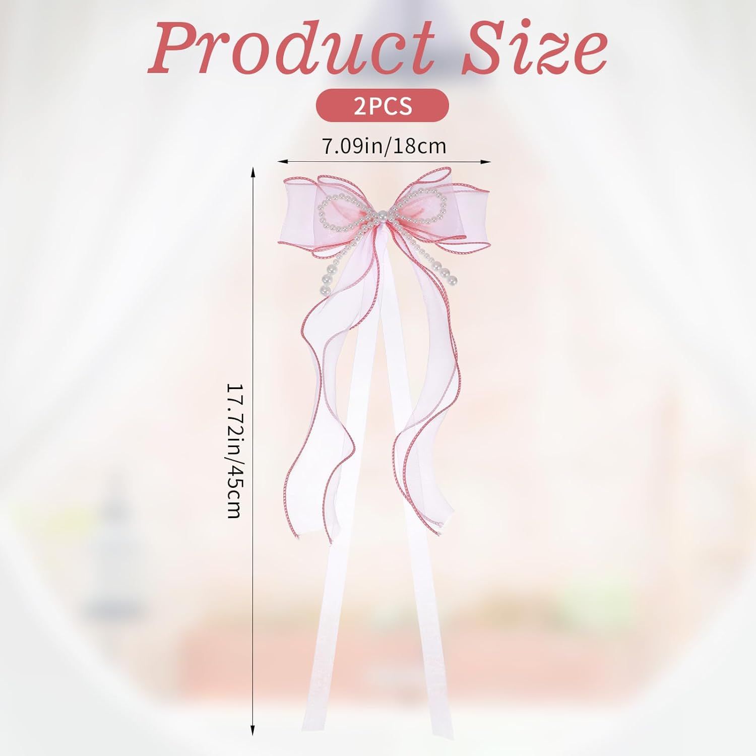 2PCS Pink Bow Curtain Tiebacks, Lace Ribbon Curtains Tie Backs for Room Decor Home Bedroom Living Women Girls Window Wedding Party Decor Accessories