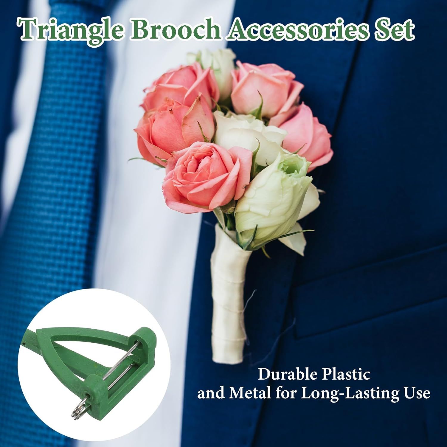 20 Pcs Boutonniere Pins, Plastic Boutonniere Supplies, Triangle Safety Corsage Pins for DIY Wedding Accessories Bride Groom Decoration
