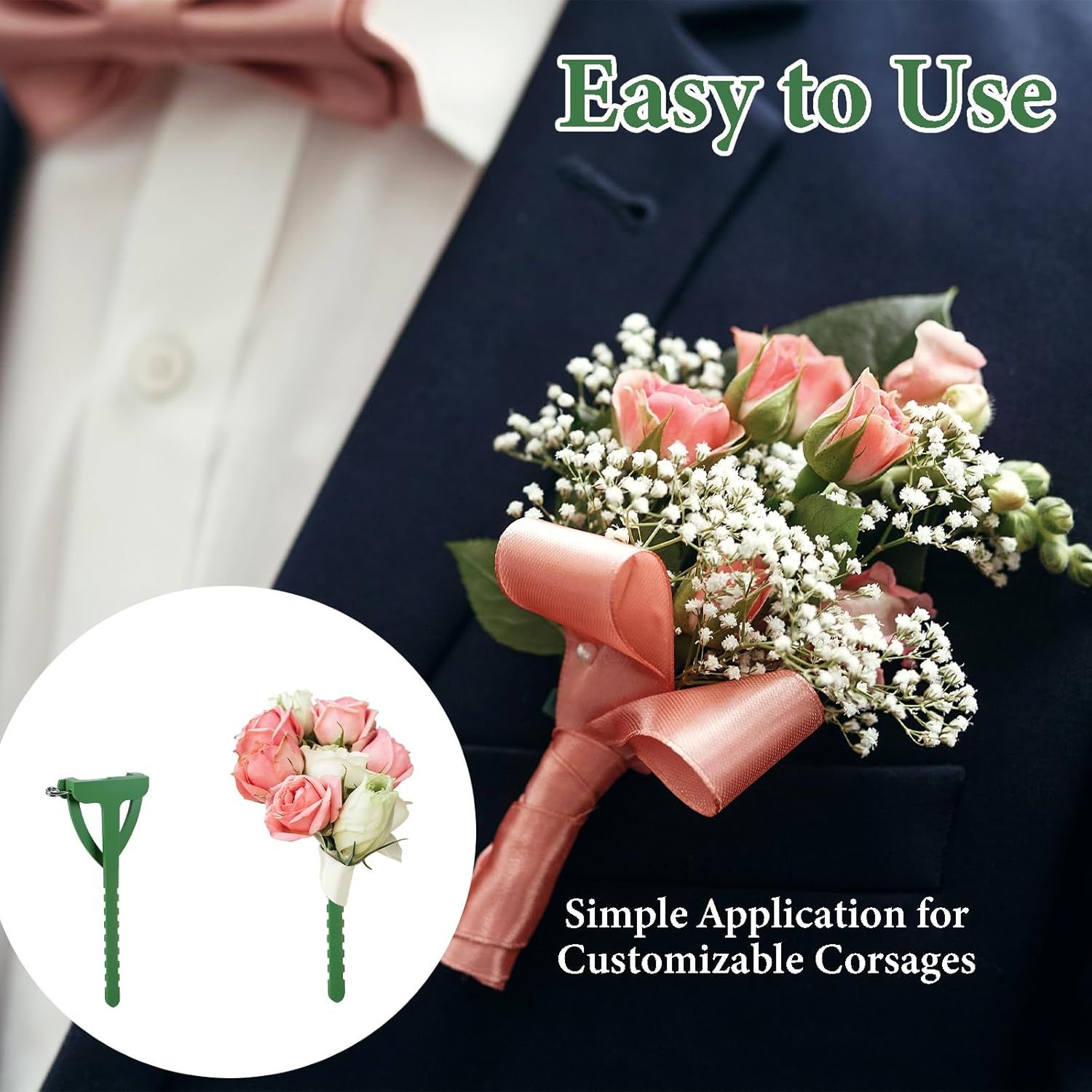 20 Pcs Boutonniere Pins, Plastic Boutonniere Supplies, Triangle Safety Corsage Pins for DIY Wedding Accessories Bride Groom Decoration