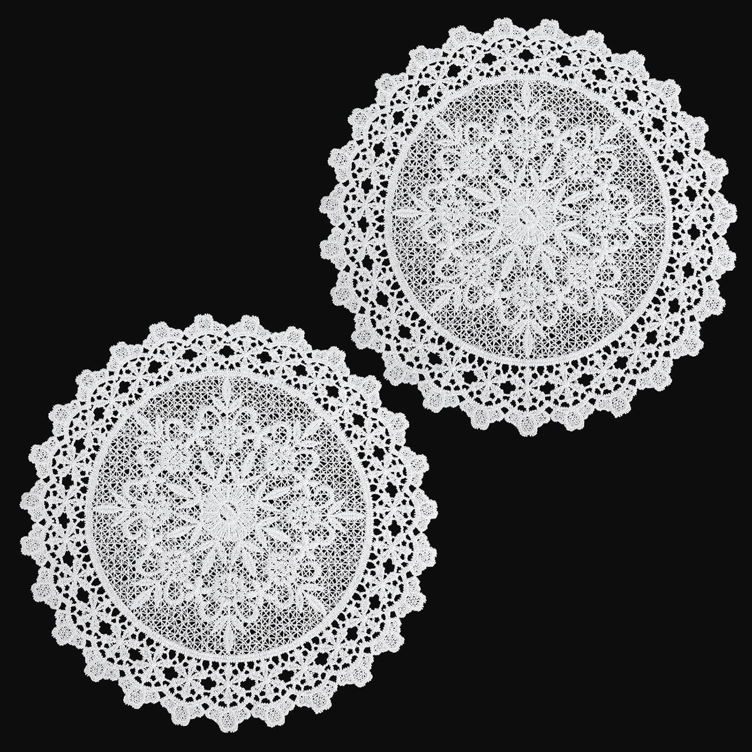 2PCS Vintage Crochet Doilies, 10 Inch Lace Doilies for Tables, Round Lace Coasters, Handmade Placemats Knitted Tablecloth for Kitchen Dining Room Wedding Cup Vase Party Decoration White