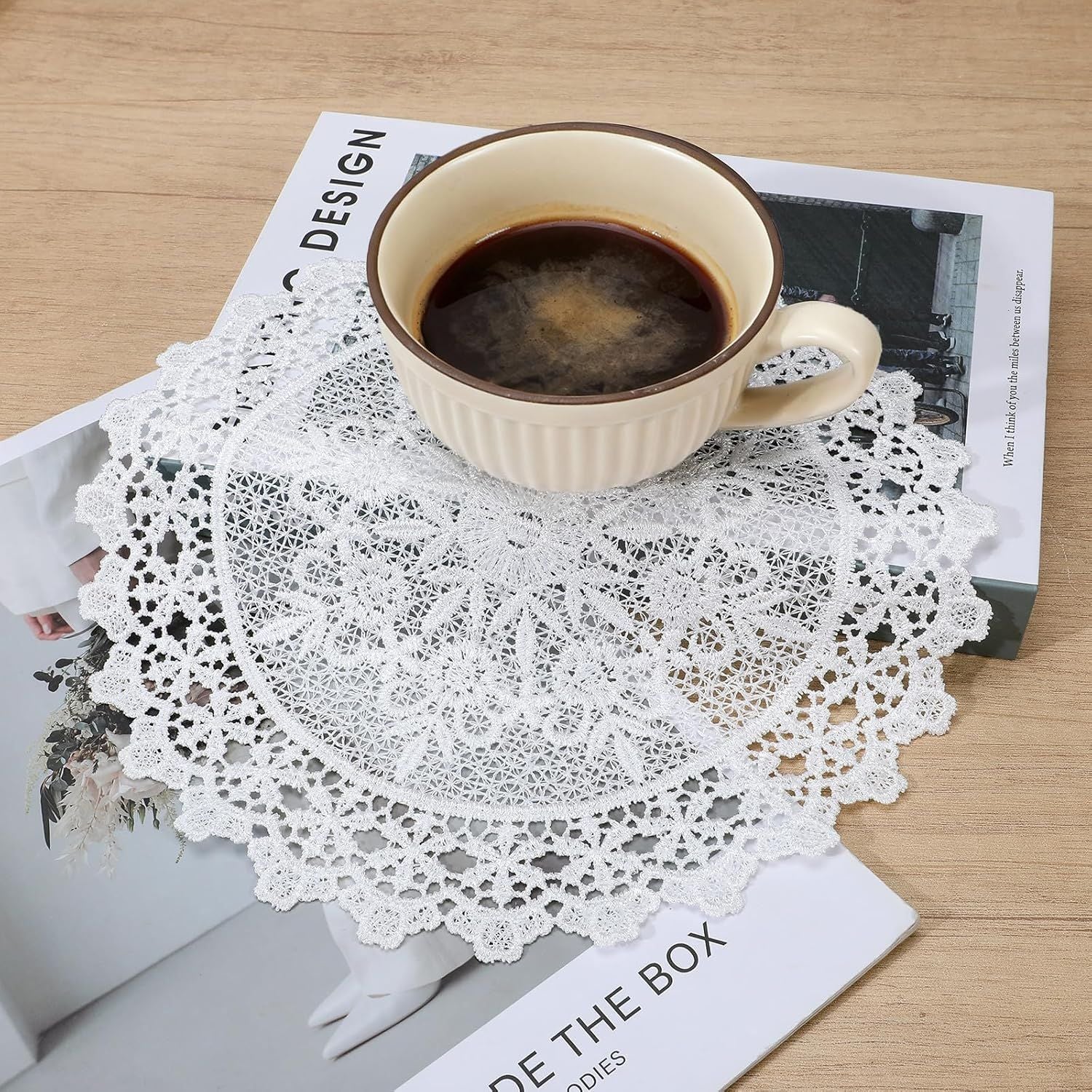 2PCS Vintage Crochet Doilies, 10 Inch Lace Doilies for Tables, Round Lace Coasters, Handmade Placemats Knitted Tablecloth for Kitchen Dining Room Wedding Cup Vase Party Decoration White