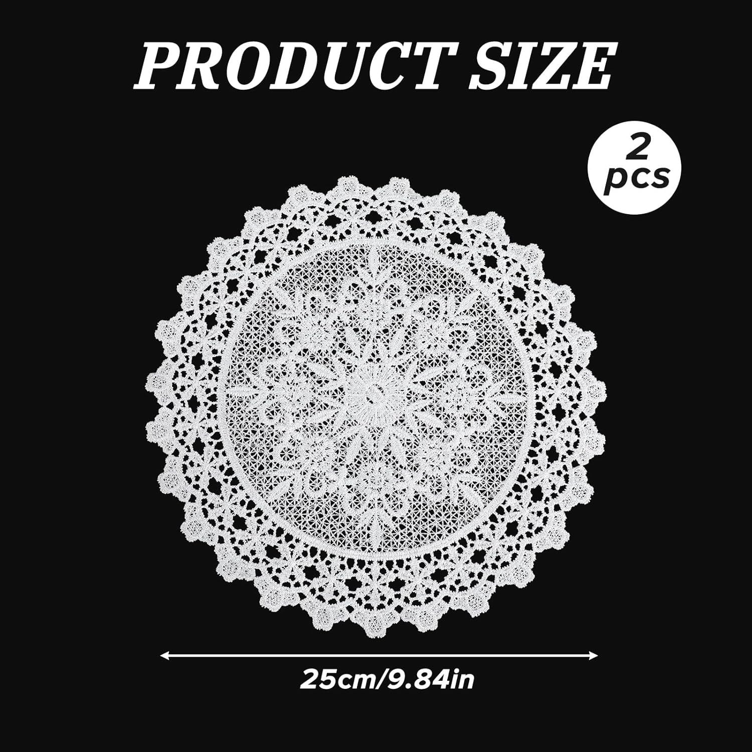 2PCS Vintage Crochet Doilies, 10 Inch Lace Doilies for Tables, Round Lace Coasters, Handmade Placemats Knitted Tablecloth for Kitchen Dining Room Wedding Cup Vase Party Decoration White