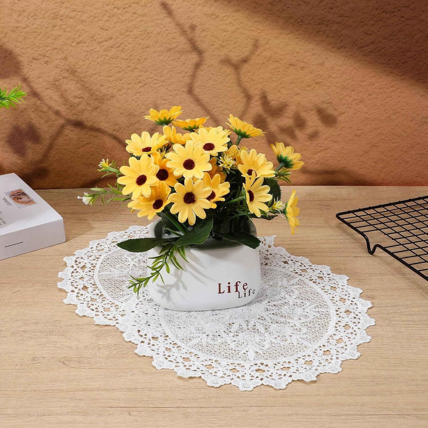 2PCS Vintage Crochet Doilies, 10 Inch Lace Doilies for Tables, Round Lace Coasters, Handmade Placemats Knitted Tablecloth for Kitchen Dining Room Wedding Cup Vase Party Decoration White