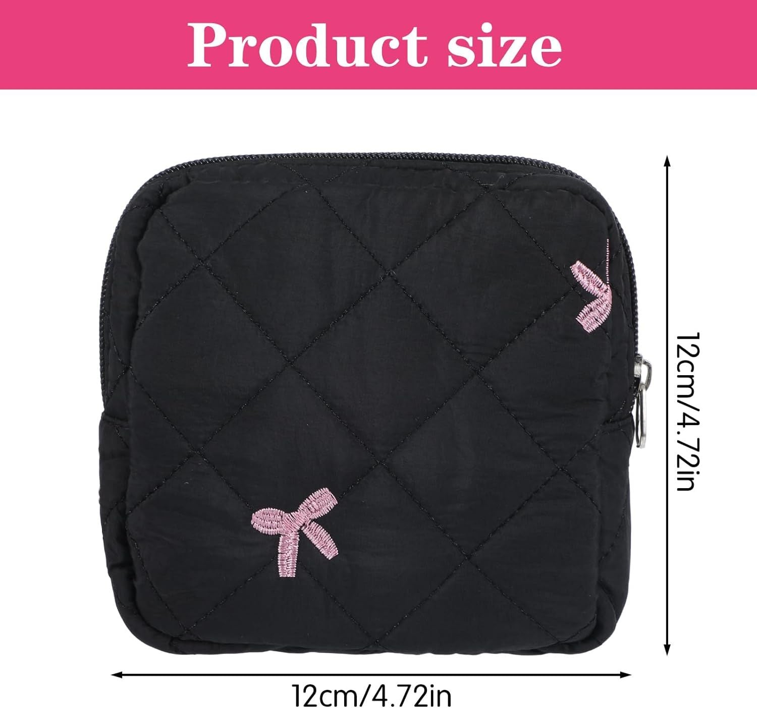 Portable Period Bags for Girls, Cute Bow Period Pouch for Pads Sanitary Napkins Small Tampons, Sanitary Napkin Storage Bag First Gifts for Girls Black