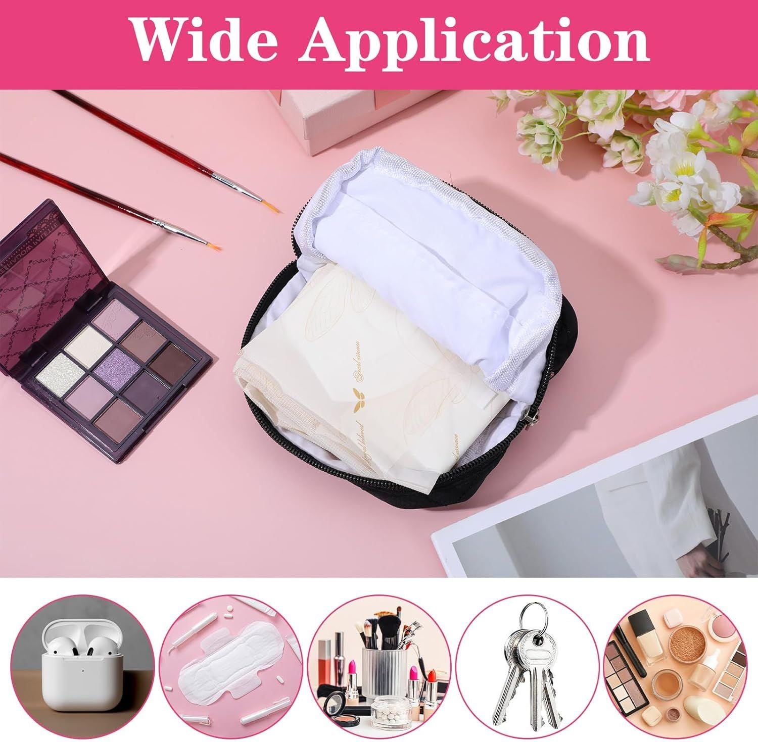Portable Period Bags for Girls, Cute Bow Period Pouch for Pads Sanitary Napkins Small Tampons, Sanitary Napkin Storage Bag First Gifts for Girls Black