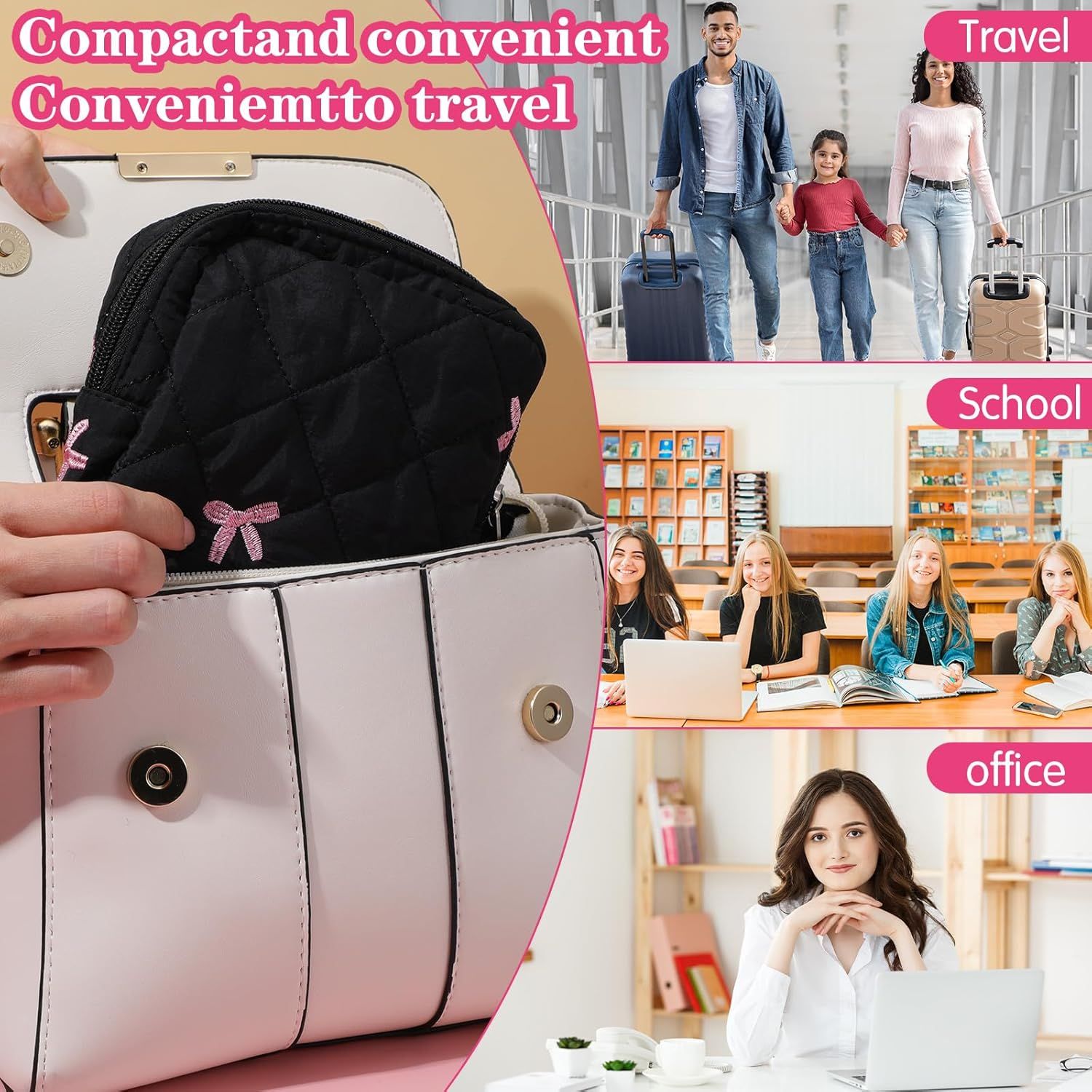 Portable Period Bags for Girls, Cute Bow Period Pouch for Pads Sanitary Napkins Small Tampons, Sanitary Napkin Storage Bag First Gifts for Girls Black