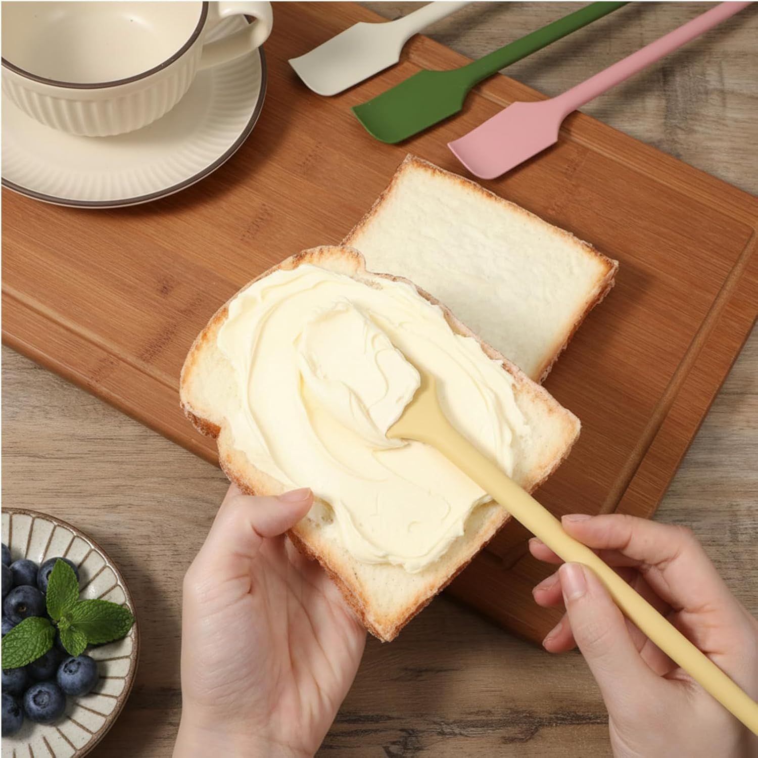 4 Pcs Long Dual-End Silicone Spatula, Small Spatula & Stirring Spoons for Jam Jars & Makeup, Thin Curved End for Scraping, Slim Spoon End for Scooping and Mixing 10.43 Inch