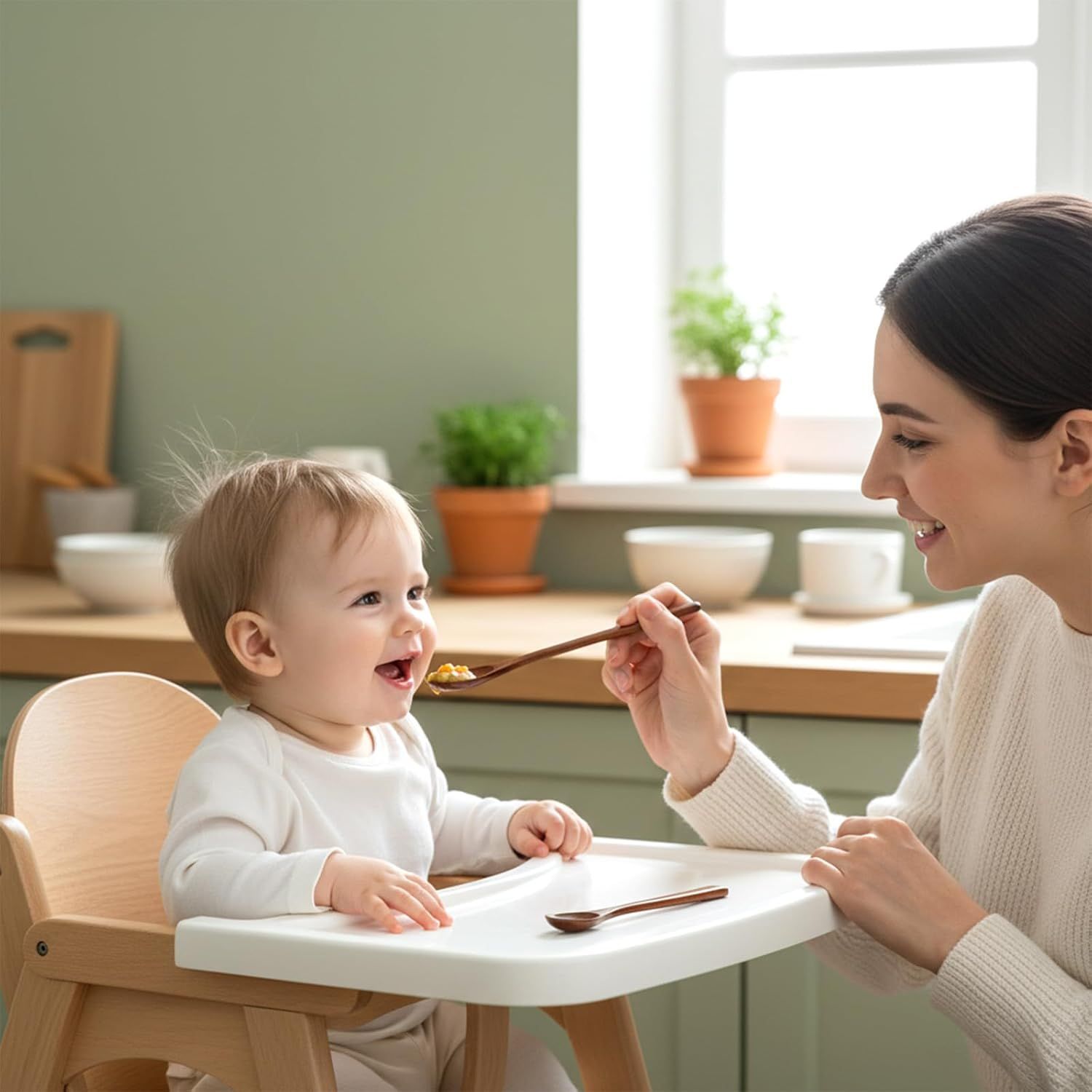 2PCS Long Wooden Spoons for Eating, 7.7 Inch Wooden Honey Spoon, Long Teaspoon Coffee Spoon for Mixing Kitchen Bar Restaurant Tea Dessert