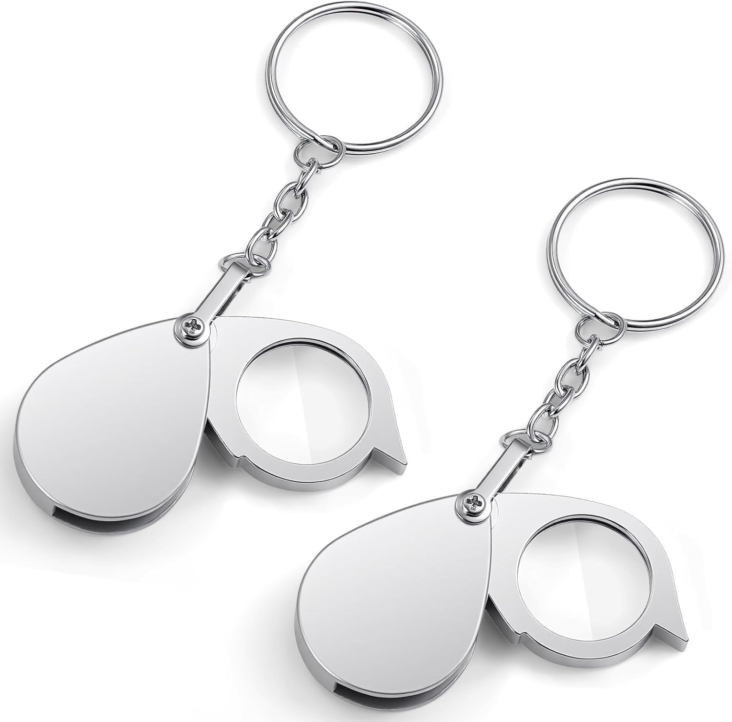 2 Pcs 10x Mini Pocket Magnifying Glass, Small Rotating Folding Jewelry Loupe, Stainless Steel Portable Pocket Magnifier with Keychain for Reading, Coin, Jewelry or Exploring Silver, Boxed