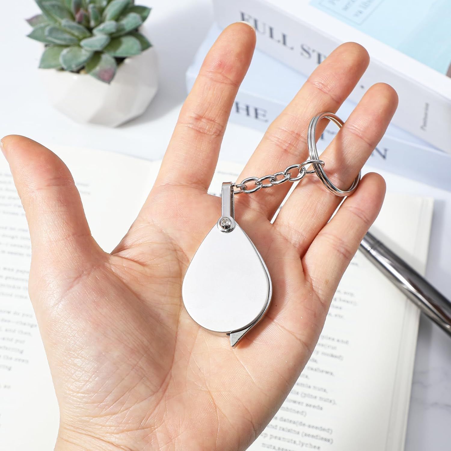 2 Pcs 10x Mini Pocket Magnifying Glass, Small Rotating Folding Jewelry Loupe, Stainless Steel Portable Pocket Magnifier with Keychain for Reading, Coin, Jewelry or Exploring Silver, Boxed