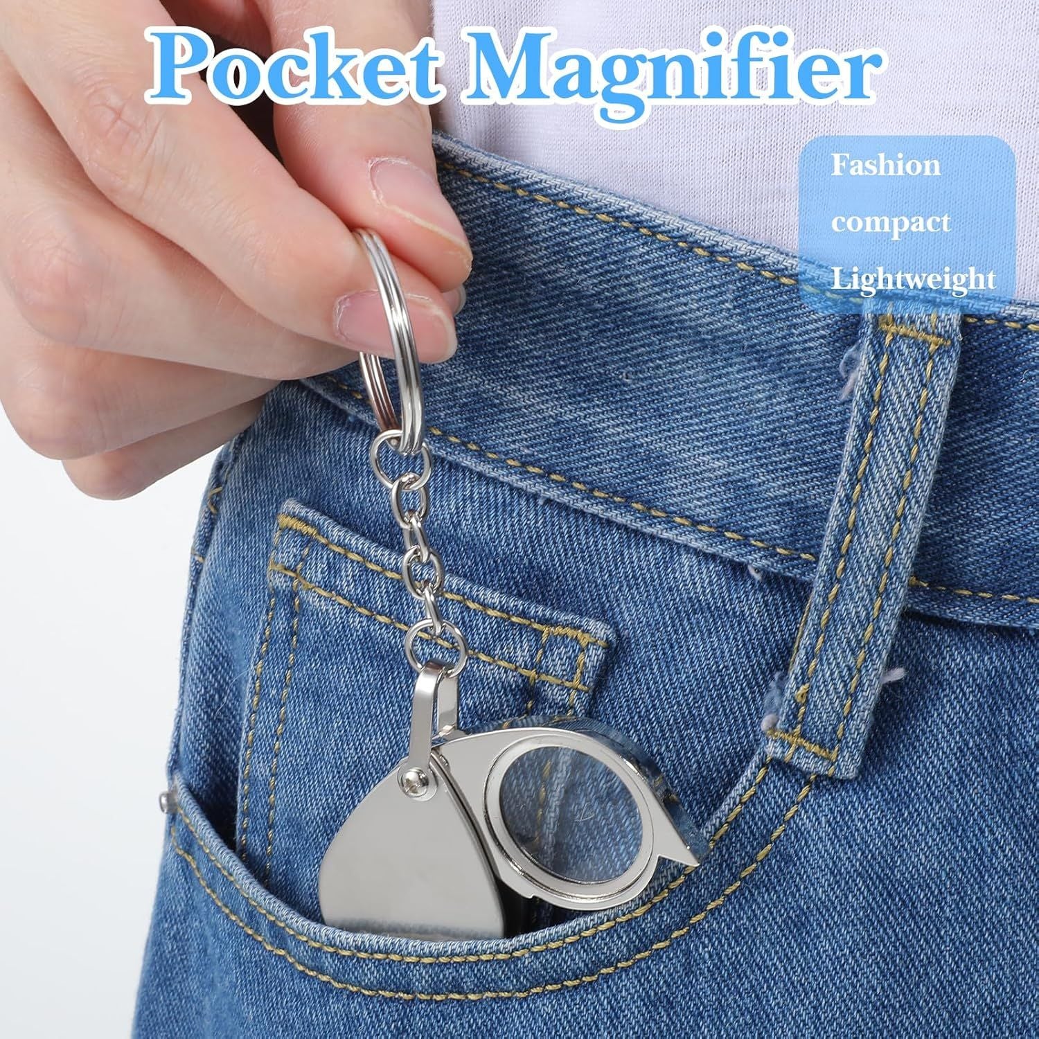 2 Pcs 10x Mini Pocket Magnifying Glass, Small Rotating Folding Jewelry Loupe, Stainless Steel Portable Pocket Magnifier with Keychain for Reading, Coin, Jewelry or Exploring Silver, Boxed