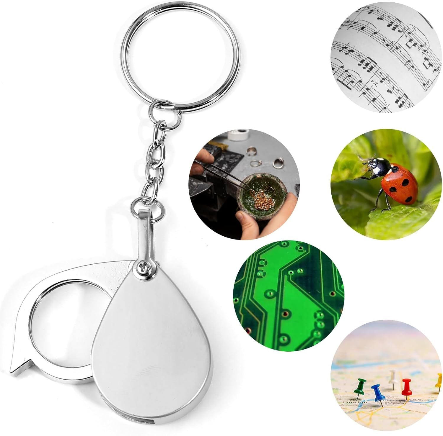 2 Pcs 10x Mini Pocket Magnifying Glass, Small Rotating Folding Jewelry Loupe, Stainless Steel Portable Pocket Magnifier with Keychain for Reading, Coin, Jewelry or Exploring Silver, Boxed