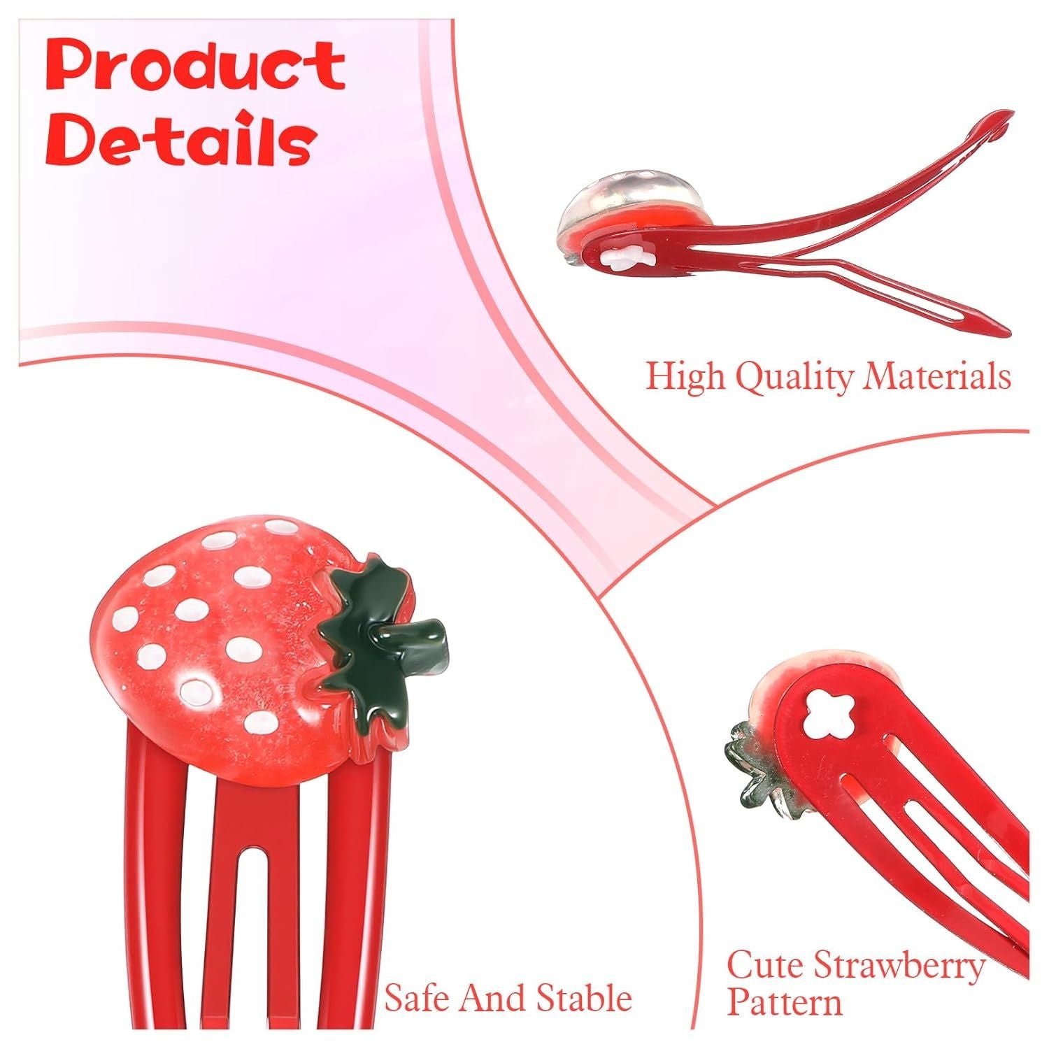 8PCS Small Strawberry Hair Clips, Metal Snap Hair Clips for Women Girls, Cute Hairs Barrettes Cute Strawberry Hairs Accessories for Girls Toddlers Kids and Teens Gifts Red